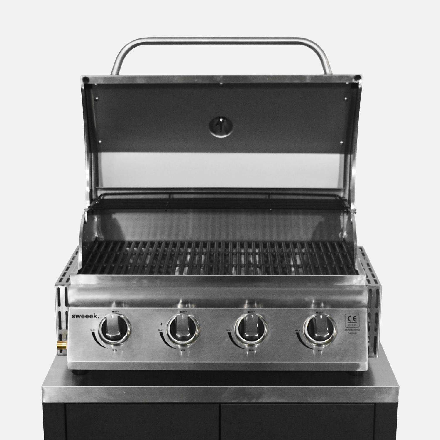 Cocina exterior completa de acero inoxidable con barbacoa de gas de 4 quemadores + 7 módulos Plata - 128.5x448.5x124 cm,sweeek,Photo4