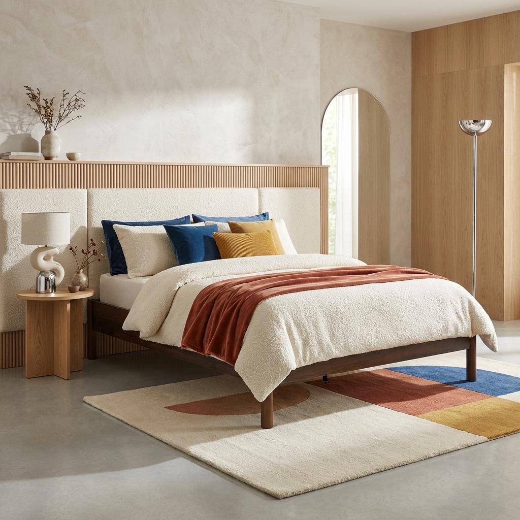 Lit avec sommier à lattes 140x190cm décor bois noyer - Harmony,sweeek,Photo1