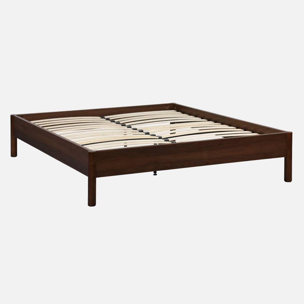 Cama con somier de láminas 160x200cm decoración madera, Nogal