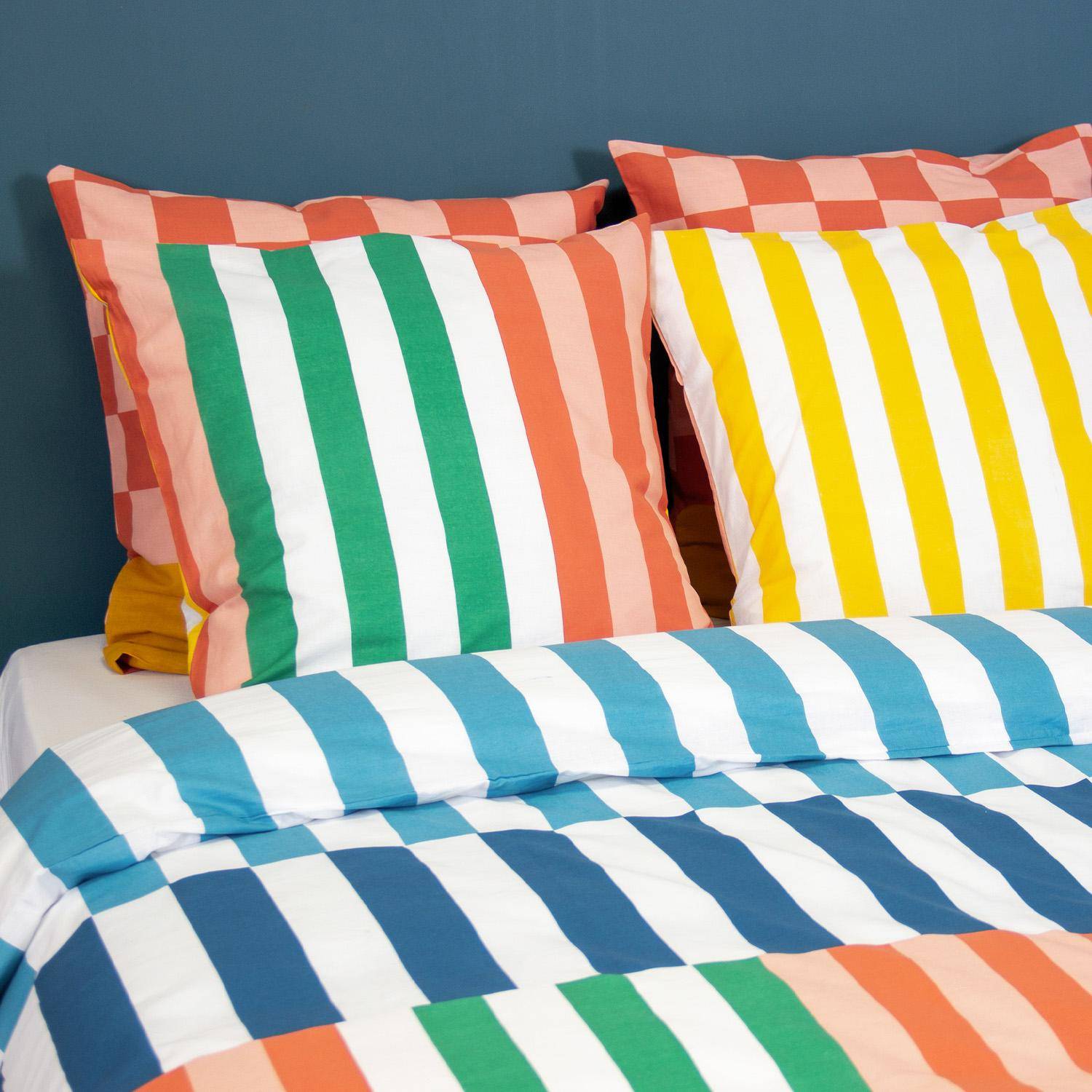 Parure de lit coton motifs rayures multicolore 2 places 260 x 240cm - Aura Photo2