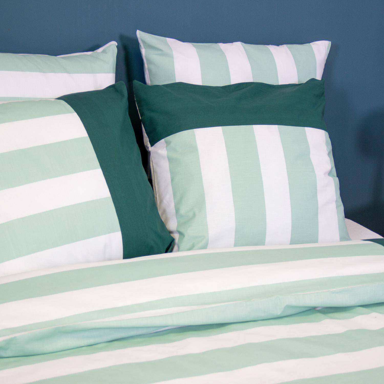 Parure de lit coton motifs rayures 2 places blanc et vert 260 x 240cm - Tendora,sweeek,Photo2