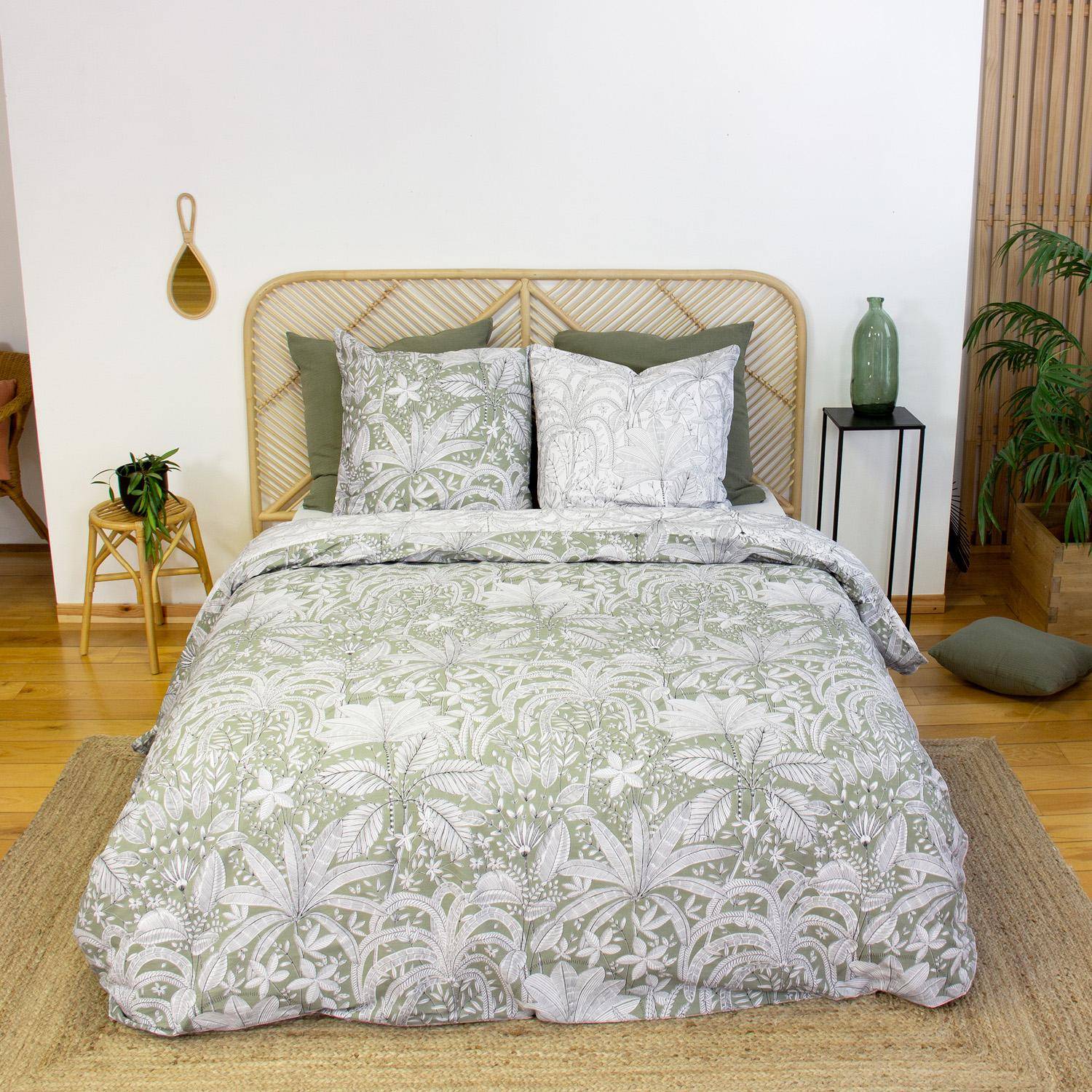 Omkeerbaar tweepersoons beddengoed met plantenprint 240 x 220cm - Sybille Photo1