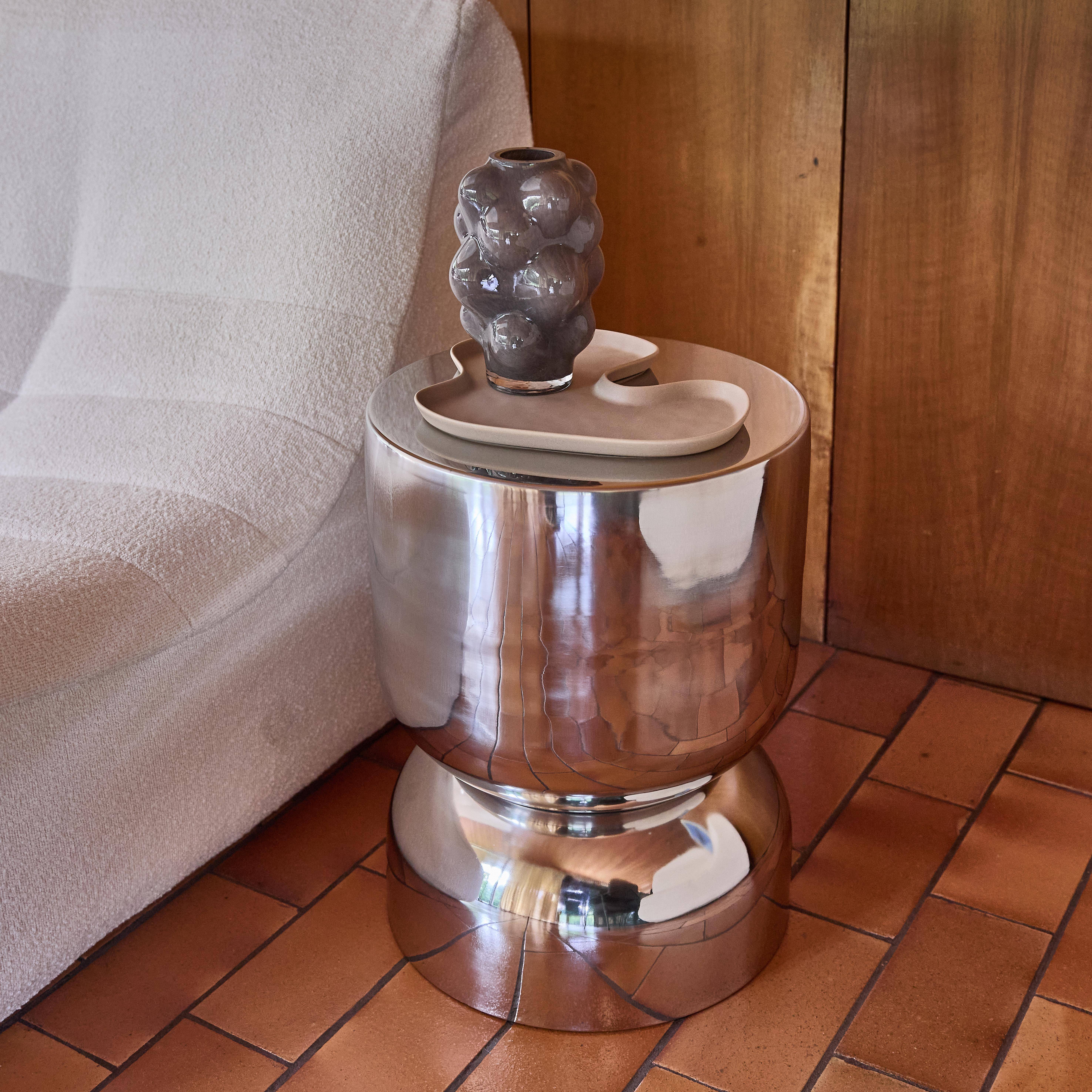 Side table, end table, bedside table stainless steel Ø32 x H42cm Pearl Grey 32.5x32.5x42 cm - Madi Photo2
