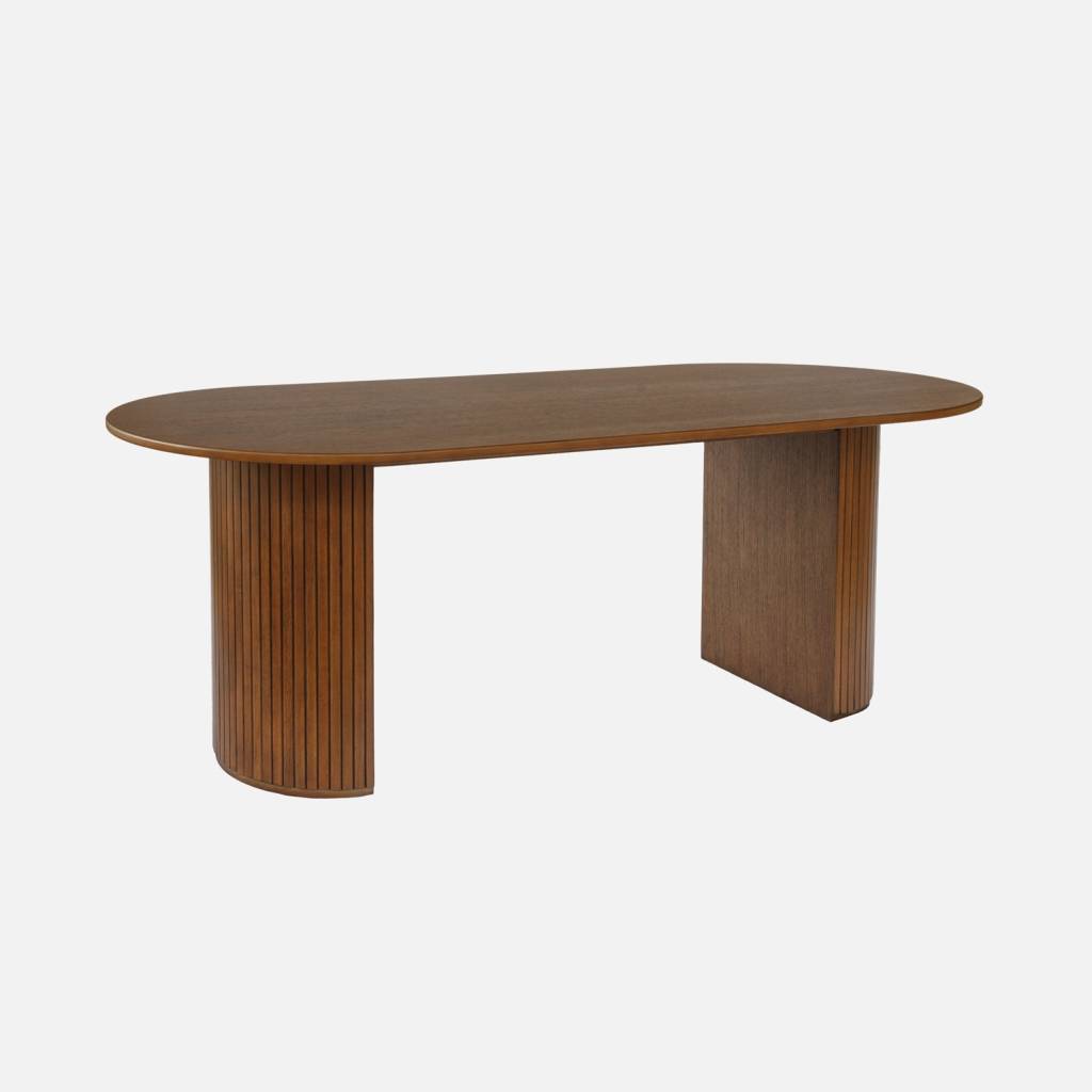 Mesa de comedor oblonga de madera de hevea y chapa de roble, de 6 a 8 plazas, Nogal