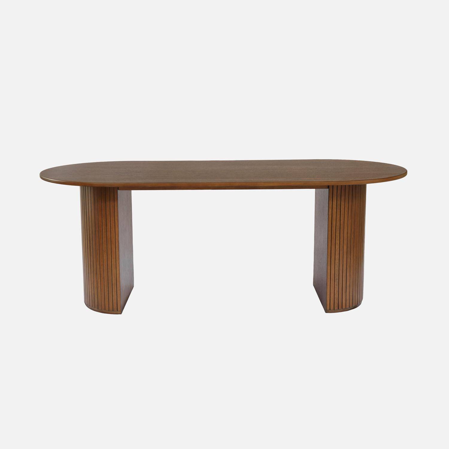Mesa de comedor oblonga de madera de hevea y chapa de roble, de 6 a 8 plazas Nogal - 200x90x75 cm,sweeek,Photo2