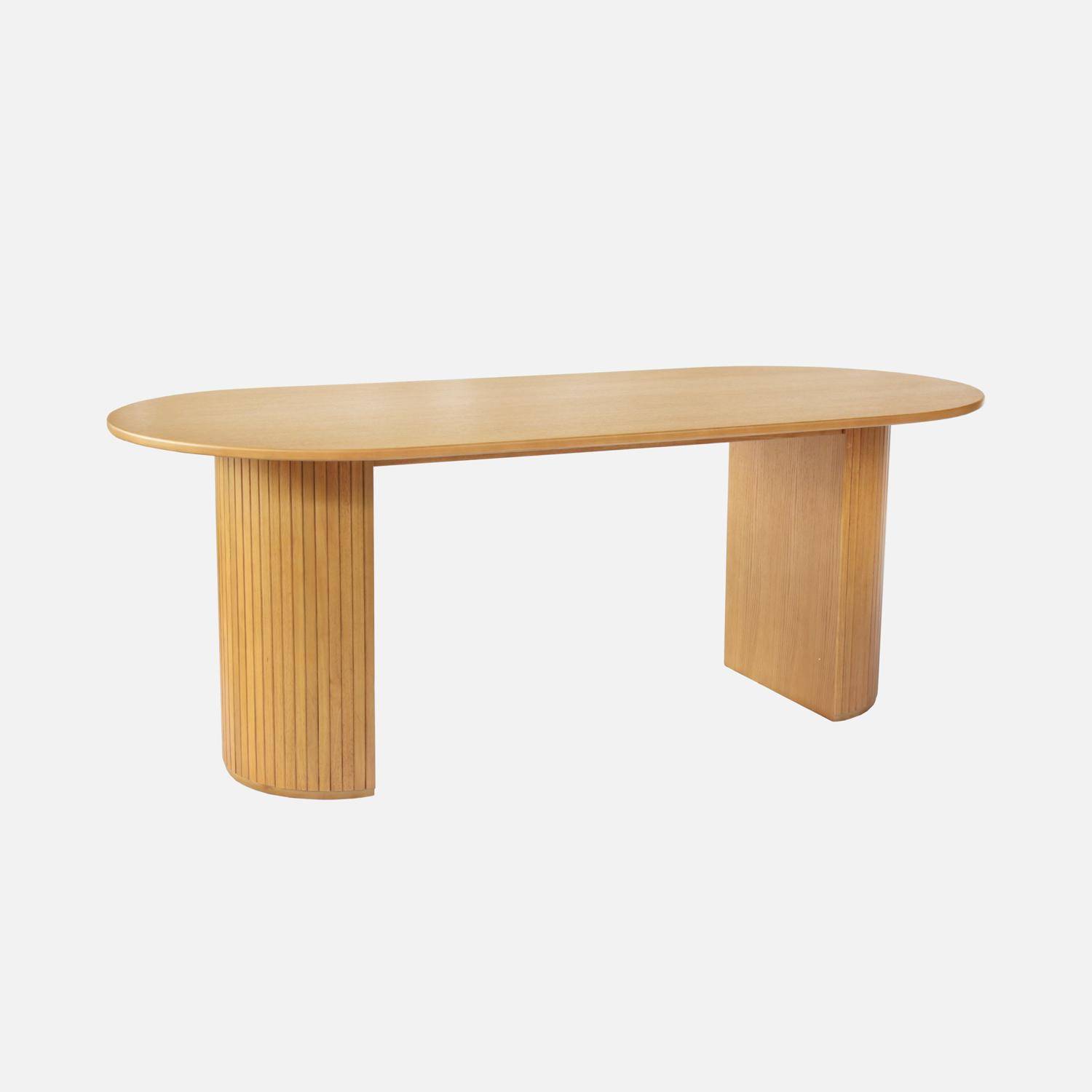 Mesa de comedor oblonga de madera de hevea y chapa de roble, de 6 a 8 plazas Natural - 200x90x75 cm Photo1