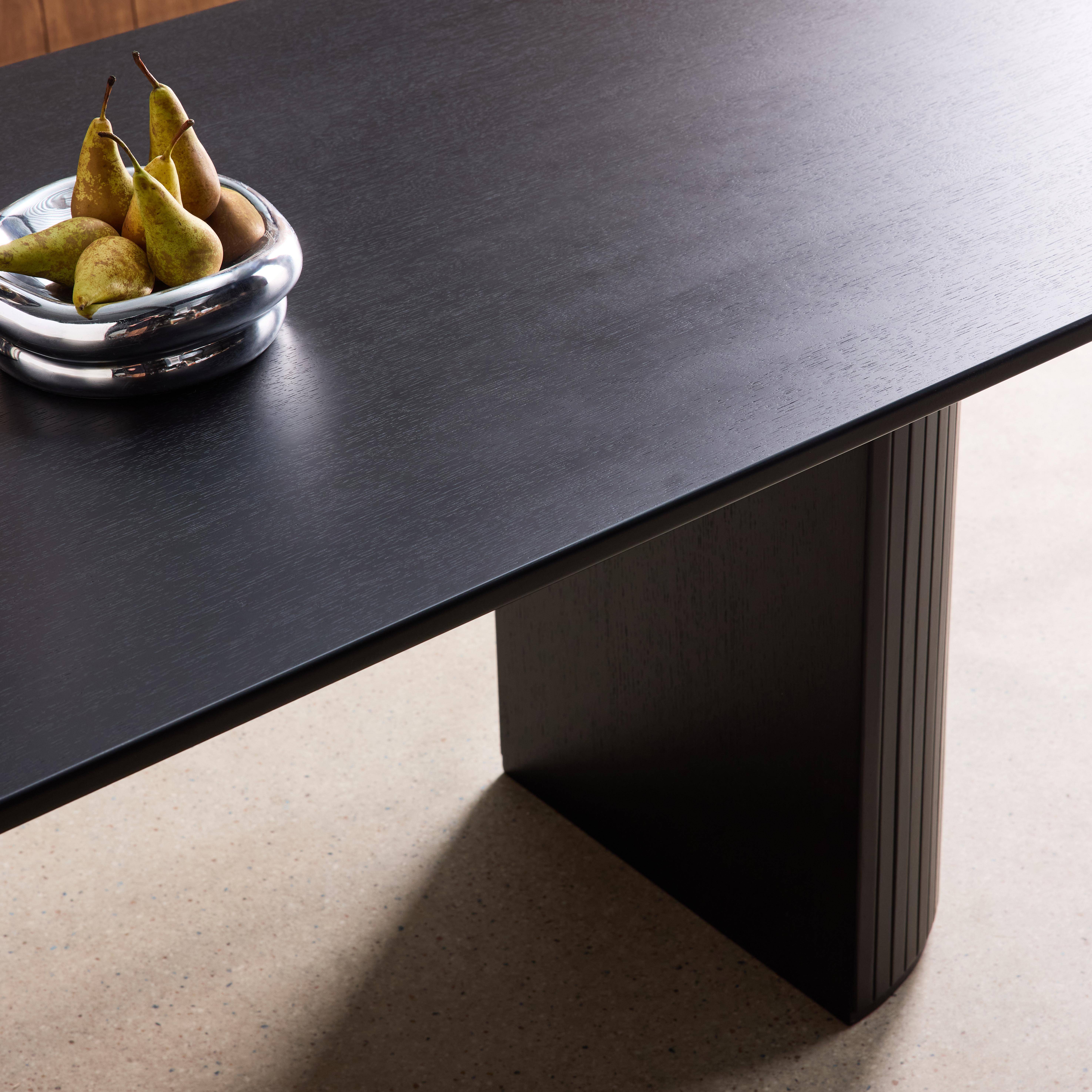 Mesa de jantar retangular de madeira de seringueira e folheado de carvalho, 6-8 lugares Preto - 200x90x75 cm Photo4