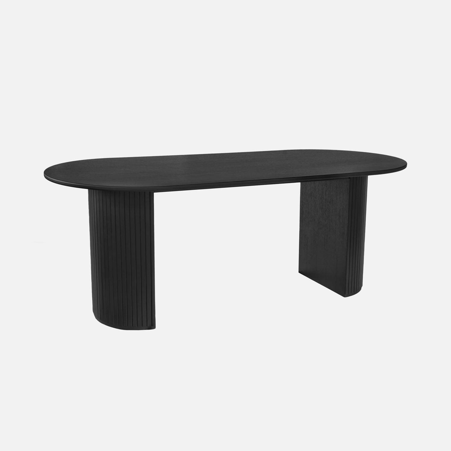 Mesa de comedor oblonga de madera de hevea y chapa de roble, de 6 a 8 plazas Negro - 200x90x75 cm Photo1
