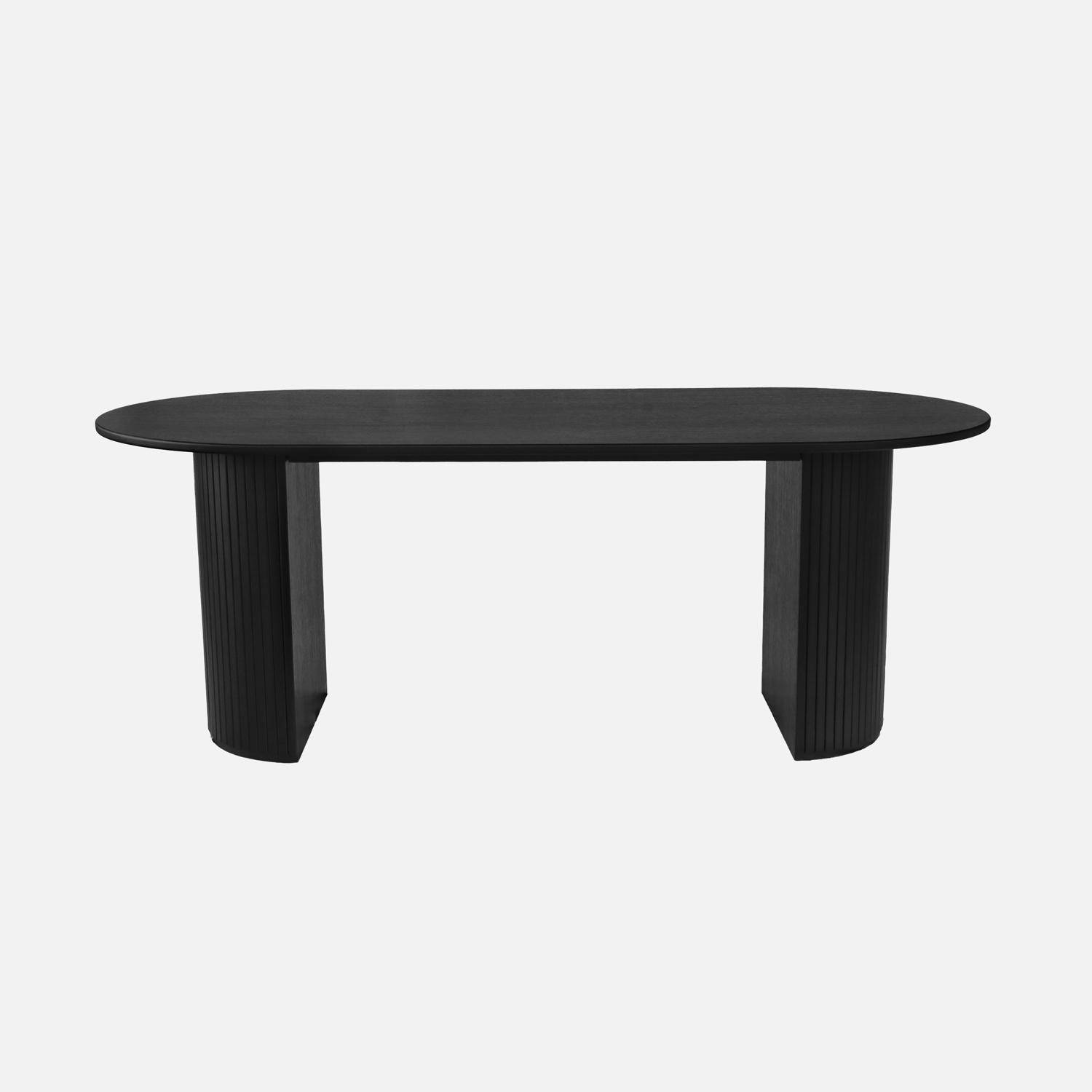Mesa de comedor oblonga de madera de hevea y chapa de roble, de 6 a 8 plazas Negro - 200x90x75 cm,sweeek,Photo2