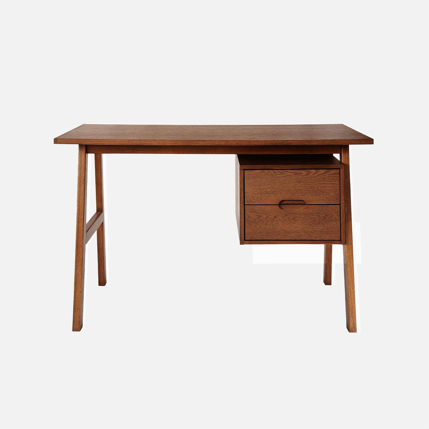 Desk with 2 drawers hevea wood and oak veneer walnut 120x57x76 cm - Alana,sweeek,Photo4