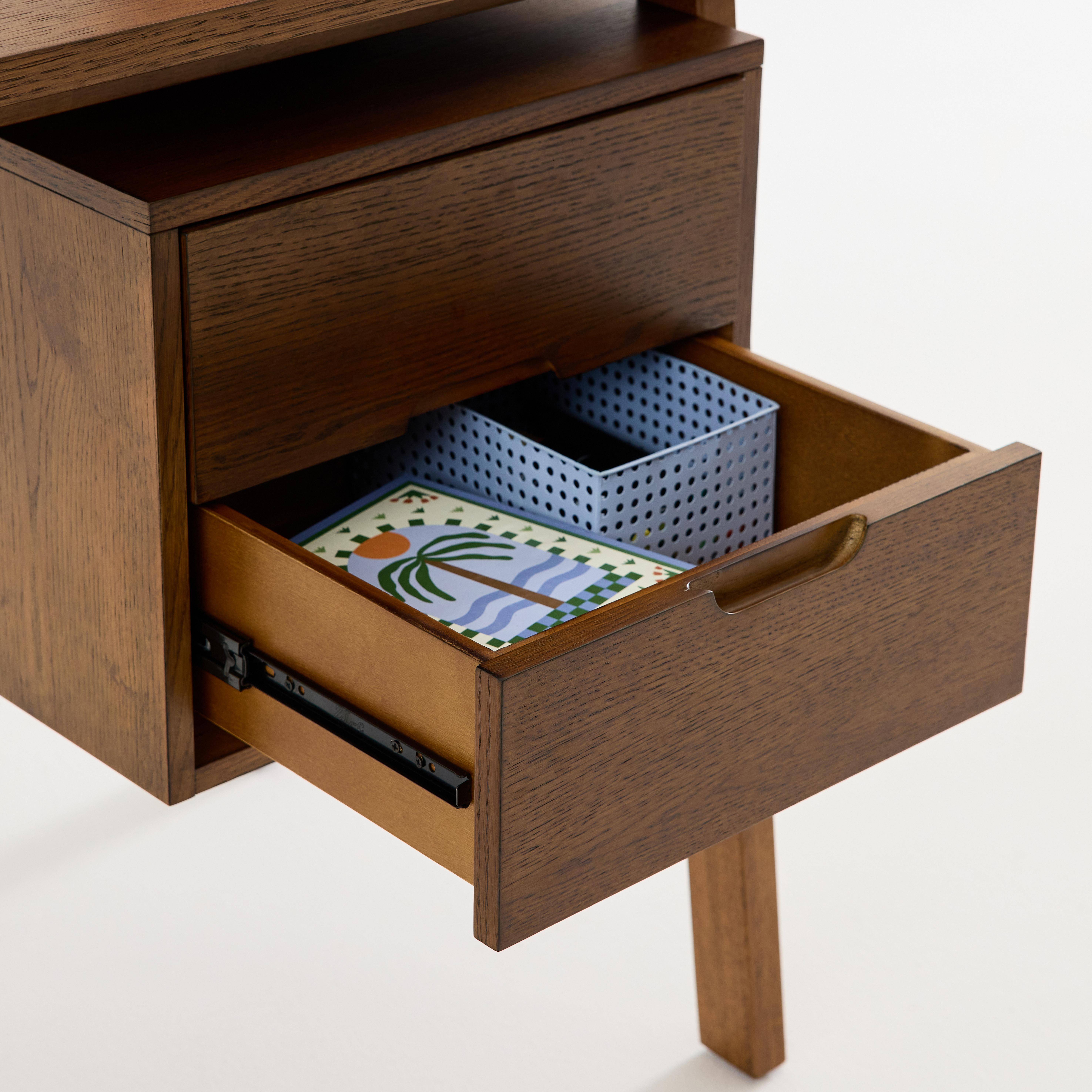 Bureau van eikenfineer en rubberhout met 2 laden walnoot - Alana Photo4