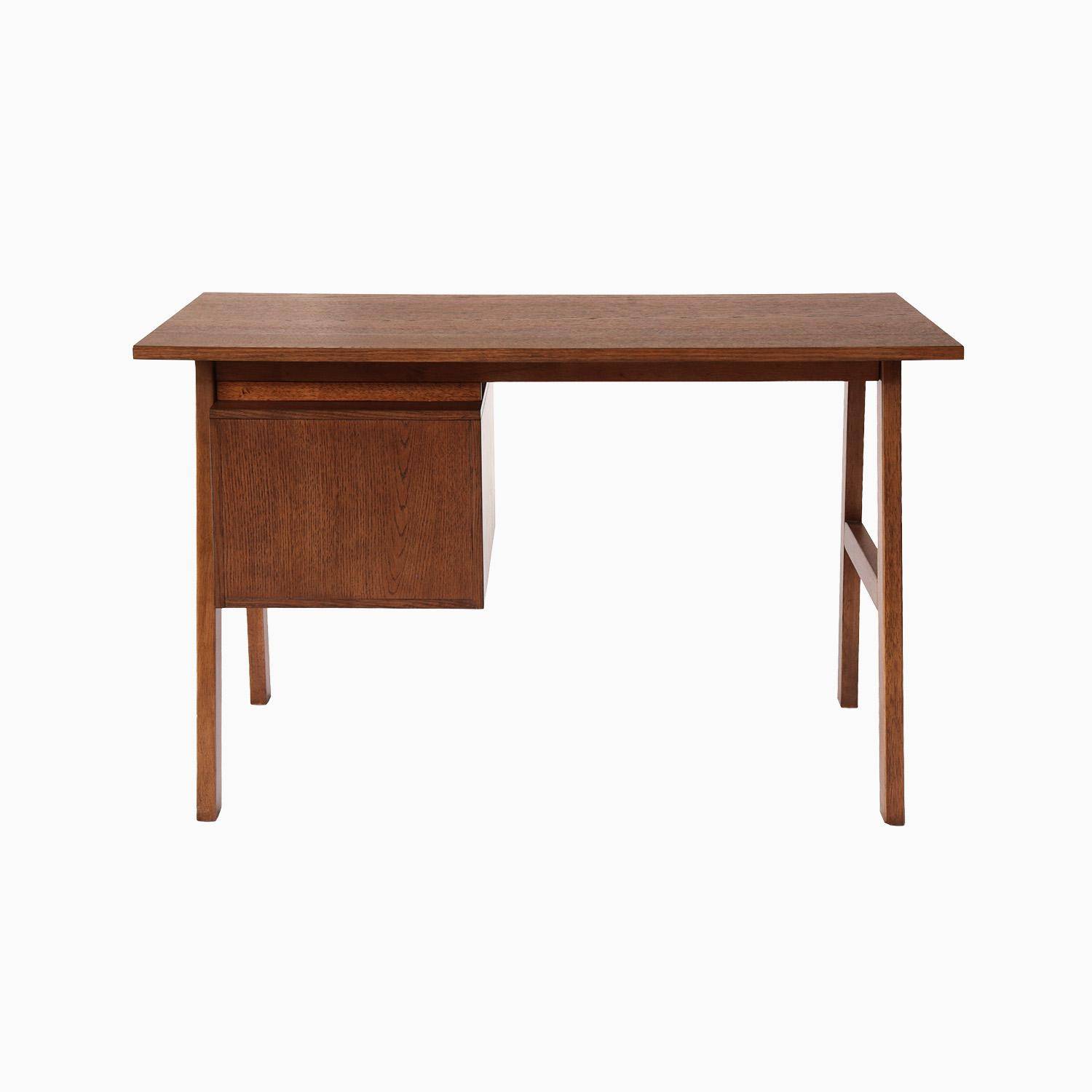 Desk with 2 drawers hevea wood and oak veneer walnut 120x57x76 cm - Alana,sweeek,Photo6