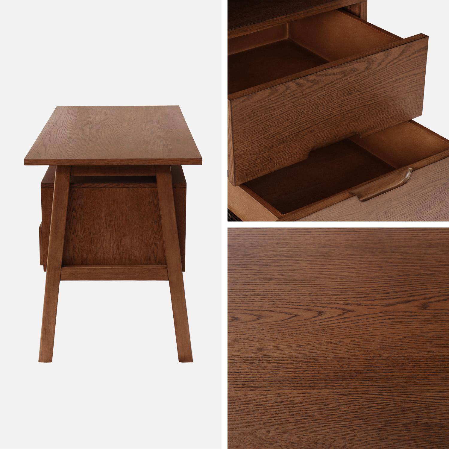 Bureau bois d'hévéa et placage chêne 2 tiroirs noyer - Alana,sweeek,Photo5