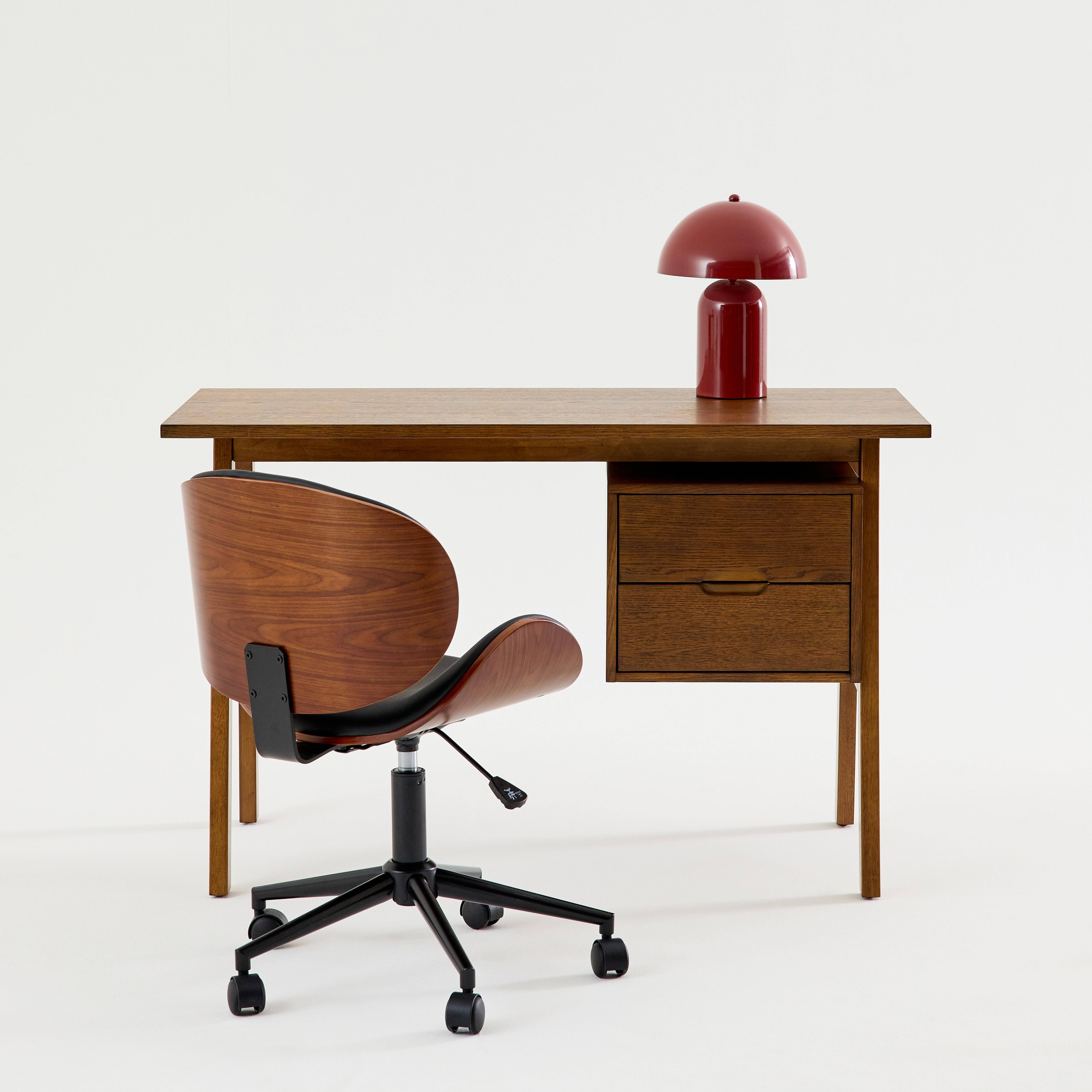 Bureau van eikenfineer en rubberhout met 2 laden walnoot - Alana,sweeek,Photo5