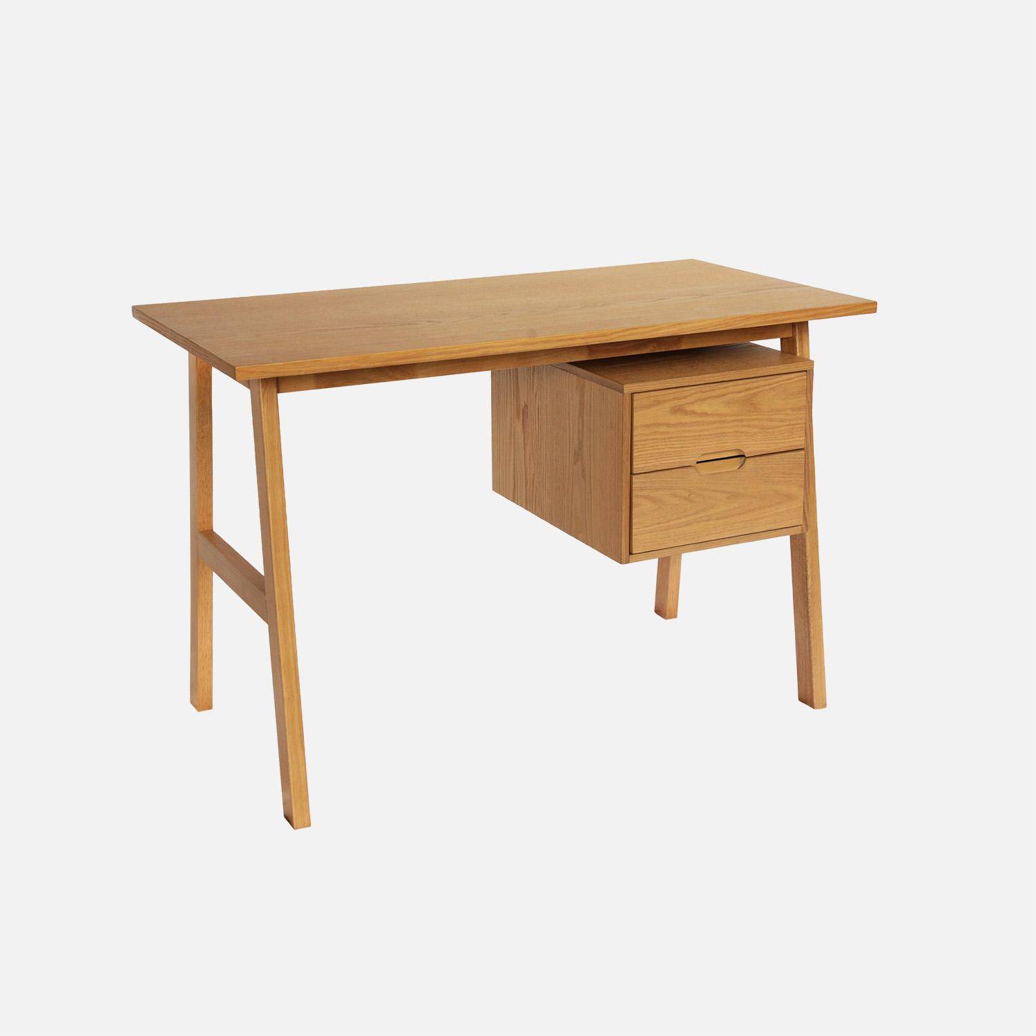 Desk with 2 drawers hevea wood and oak veneer natural 120x57x76 cm - Alana,sweeek,Photo2