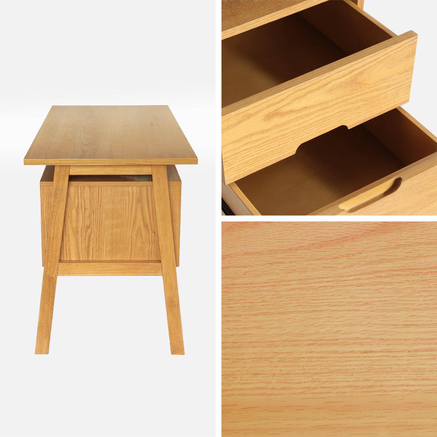 Bureau bois d'hévéa et placage chêne 2 tiroirs naturel - Alana Photo5