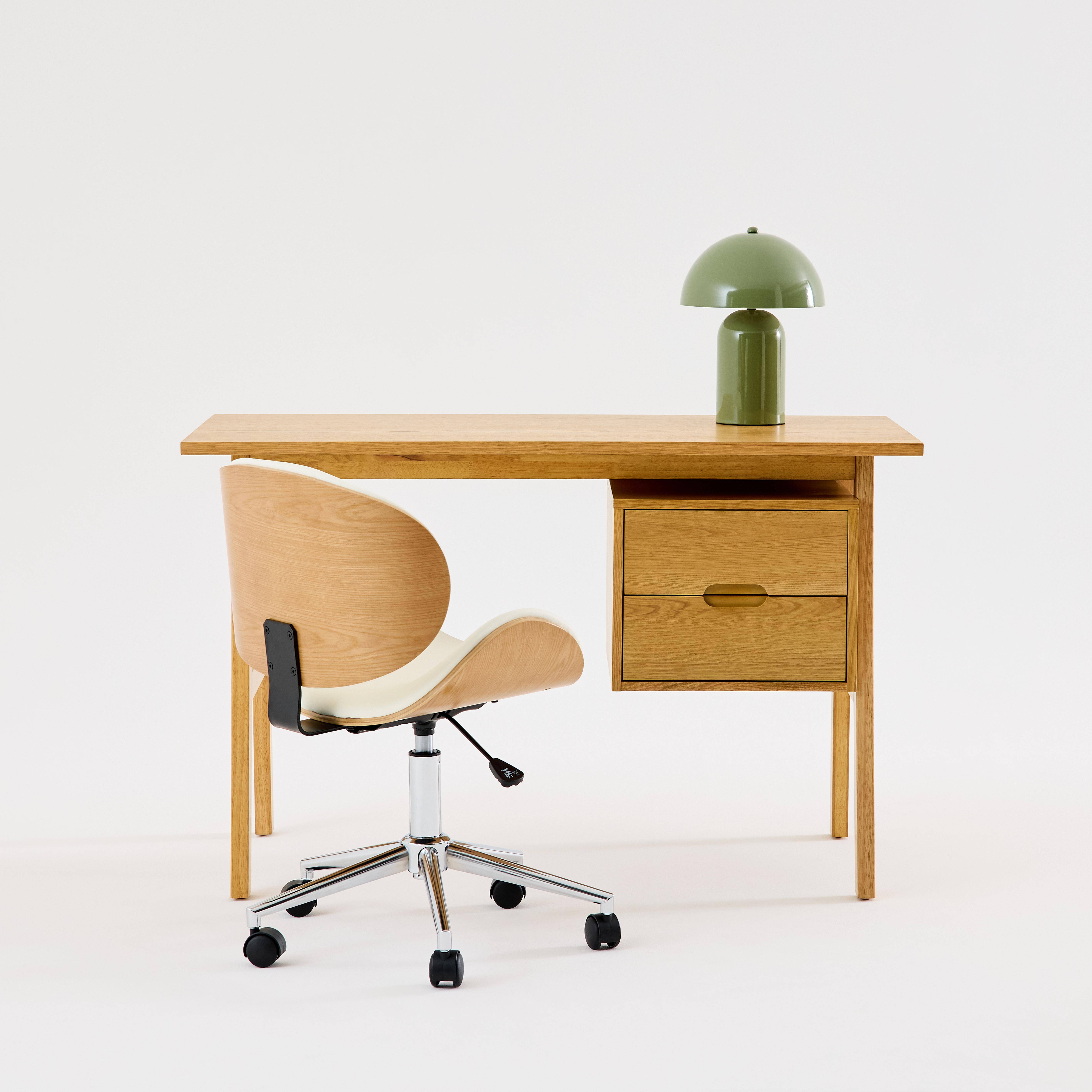 Bureau van eikenfineer en rubberhout met 2 laden naturel - Alana,sweeek,Photo2