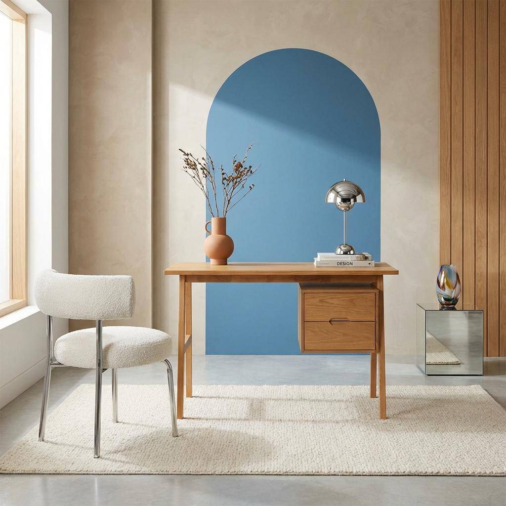 Desk with 2 drawers hevea wood and oak veneer natural 120x57x76 cm - Alana Photo1
