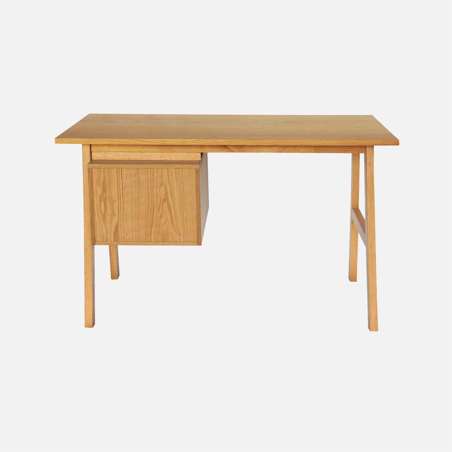Desk with 2 drawers hevea wood and oak veneer natural 120x57x76 cm - Alana,sweeek,Photo5