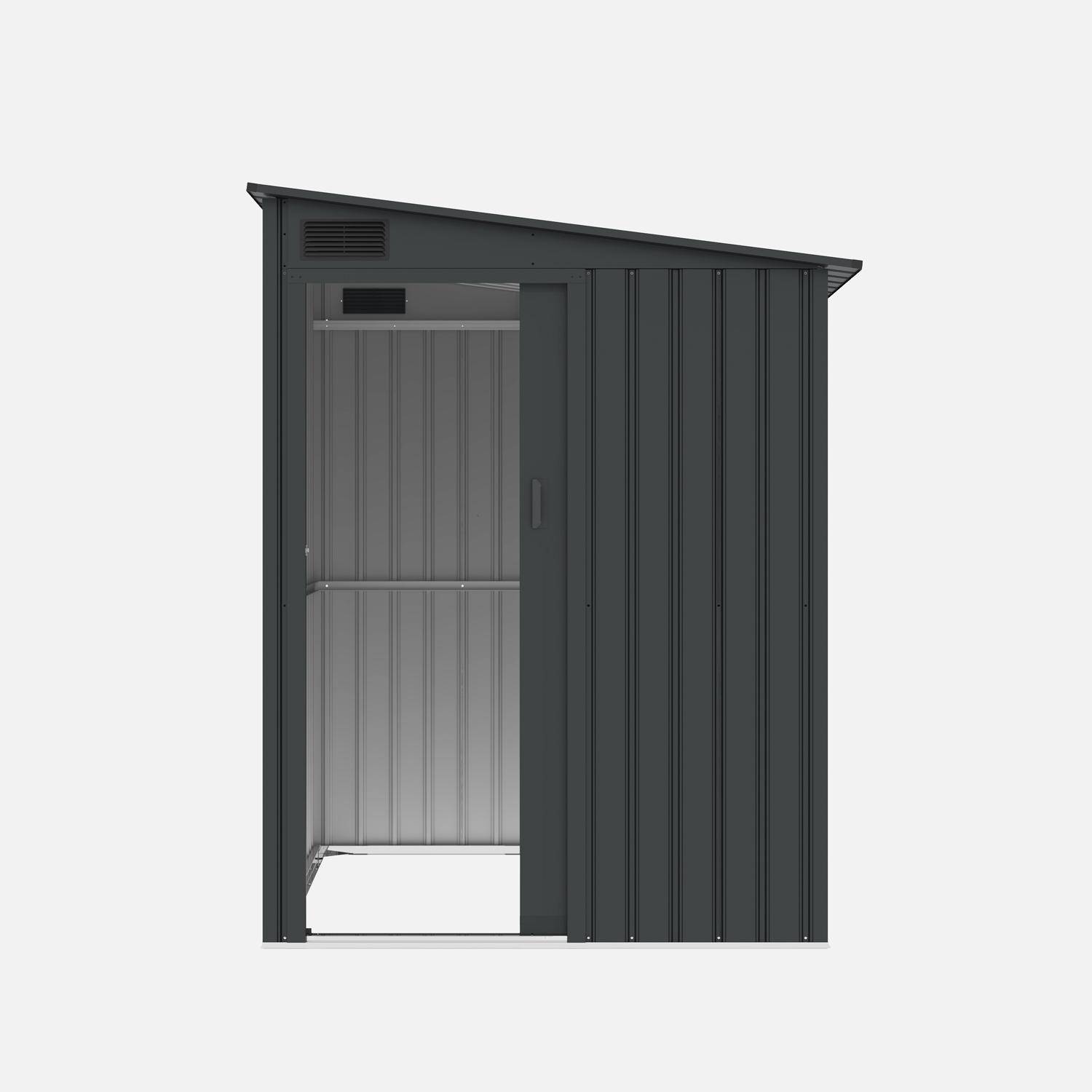 Abri de jardin adossable acier galvanisé 2,91m² avec porte coulissante et kit d'ancrage anthracite - Bray Photo4