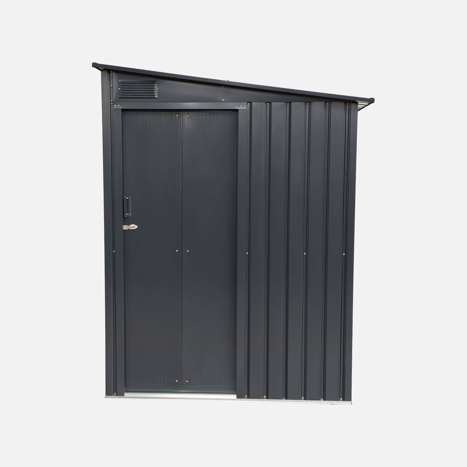 Abri de jardin adossable acier galvanisé 2,91m² avec porte coulissante et kit d'ancrage anthracite - Bray Photo3