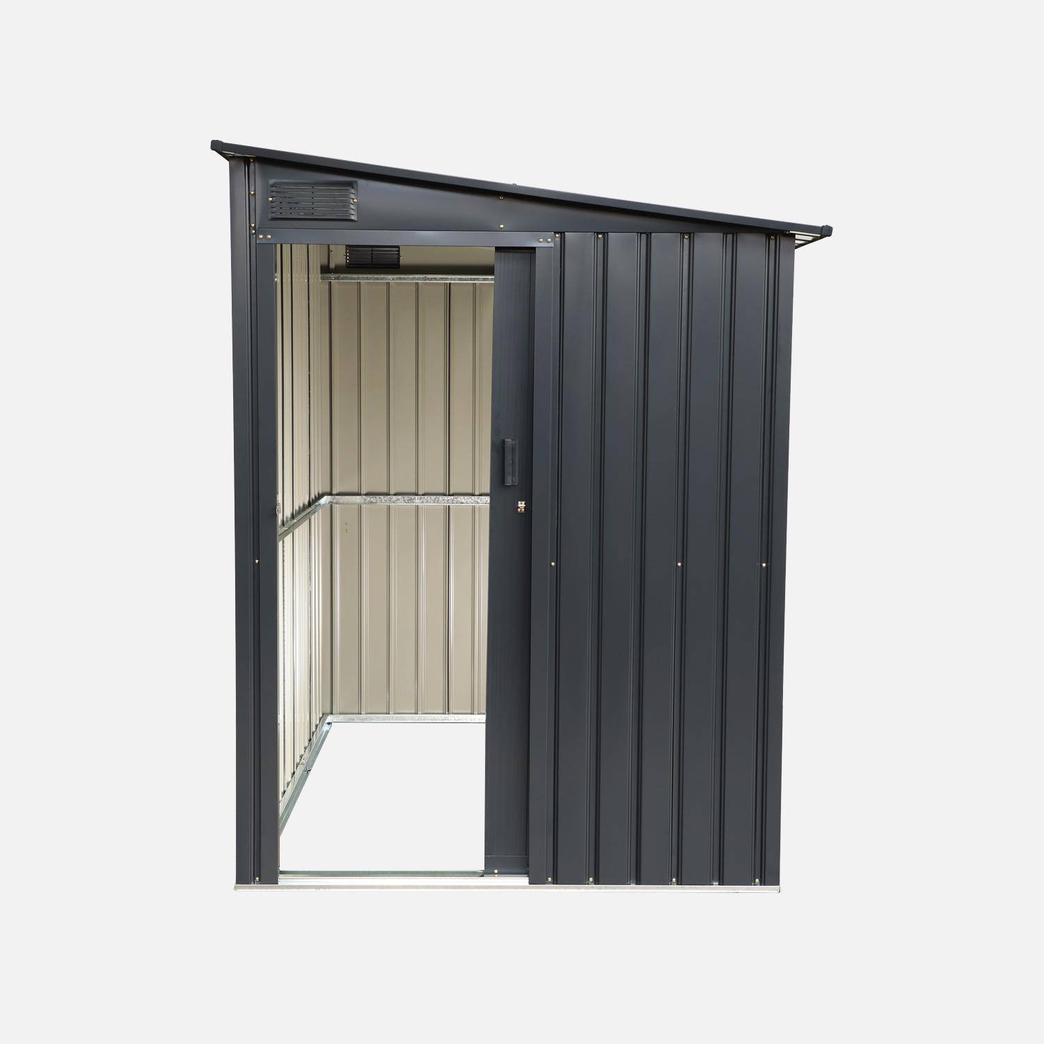 Abri de jardin adossable acier galvanisé 2,91m² avec porte coulissante et kit d'ancrage anthracite - Bray Photo4