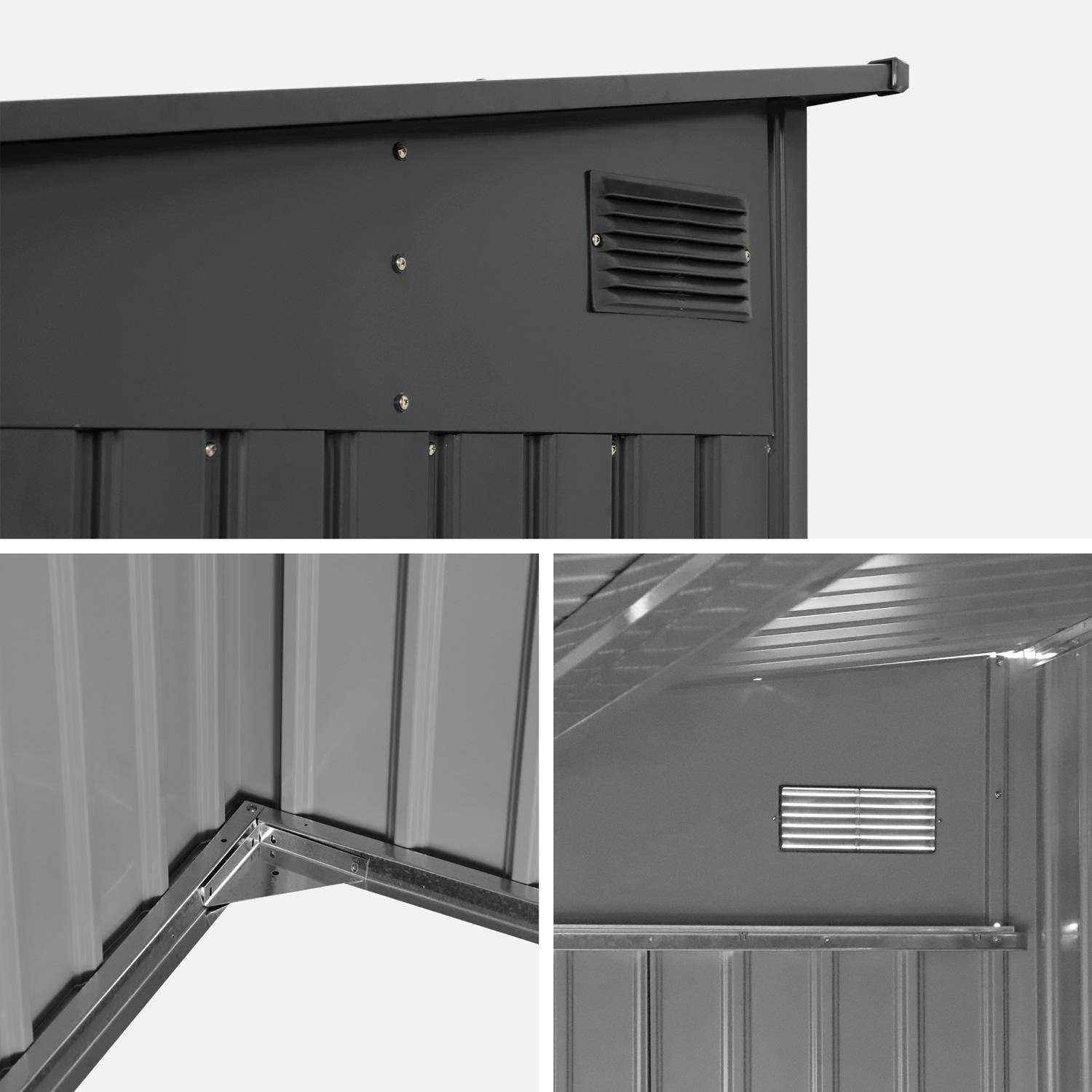 Abri de jardin adossable acier galvanisé 2,91m² avec porte coulissante et kit d'ancrage anthracite - Bray Photo5