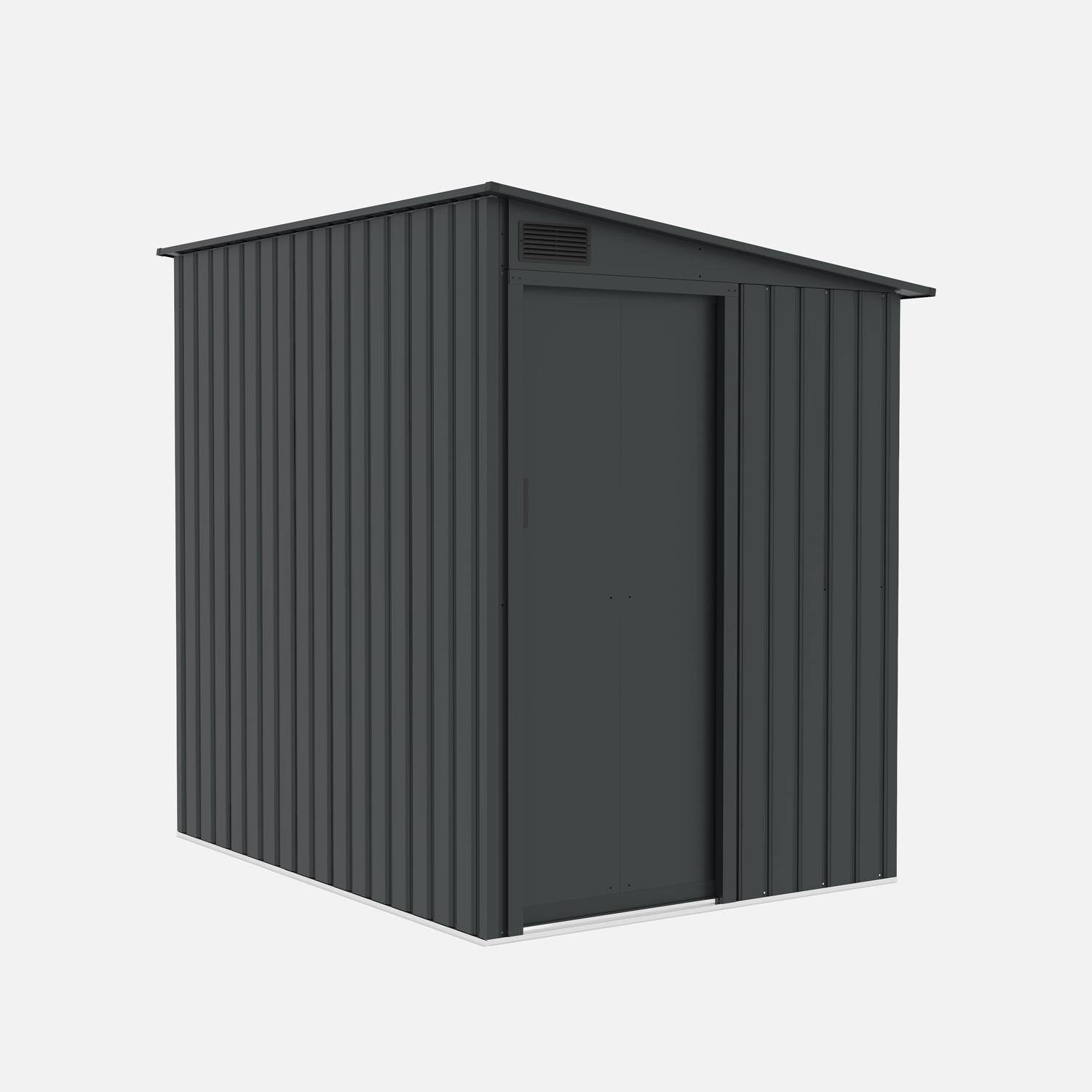 Abri de jardin adossable acier galvanisé 2,91m² avec porte coulissante et kit d'ancrage anthracite - Bray Photo2
