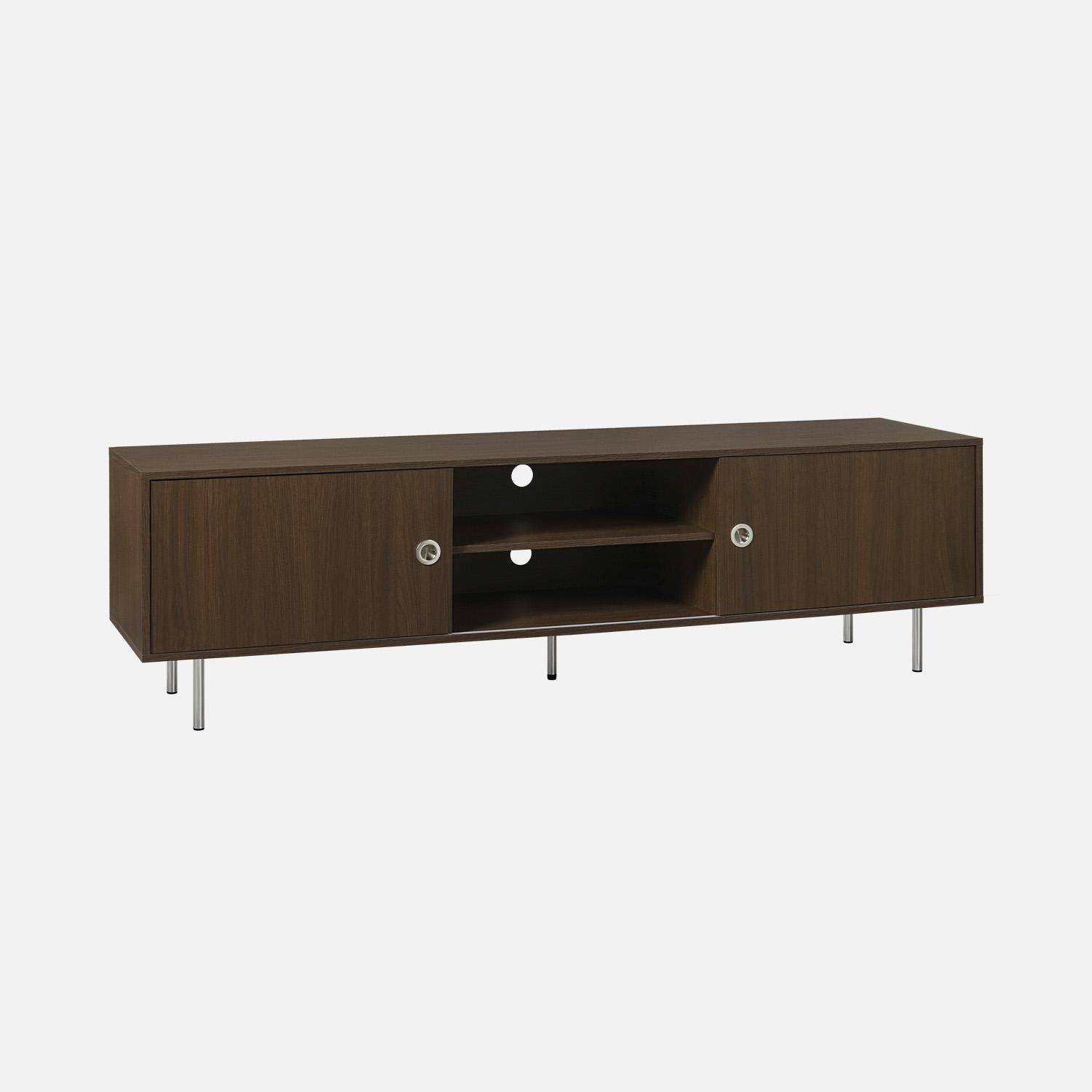 Vintage TV-Möbel mit Holzdekor und Edelstahl, 2 Schiebetüren, 180cm nussbaumfarben - Shelby,sweeek,Photo5