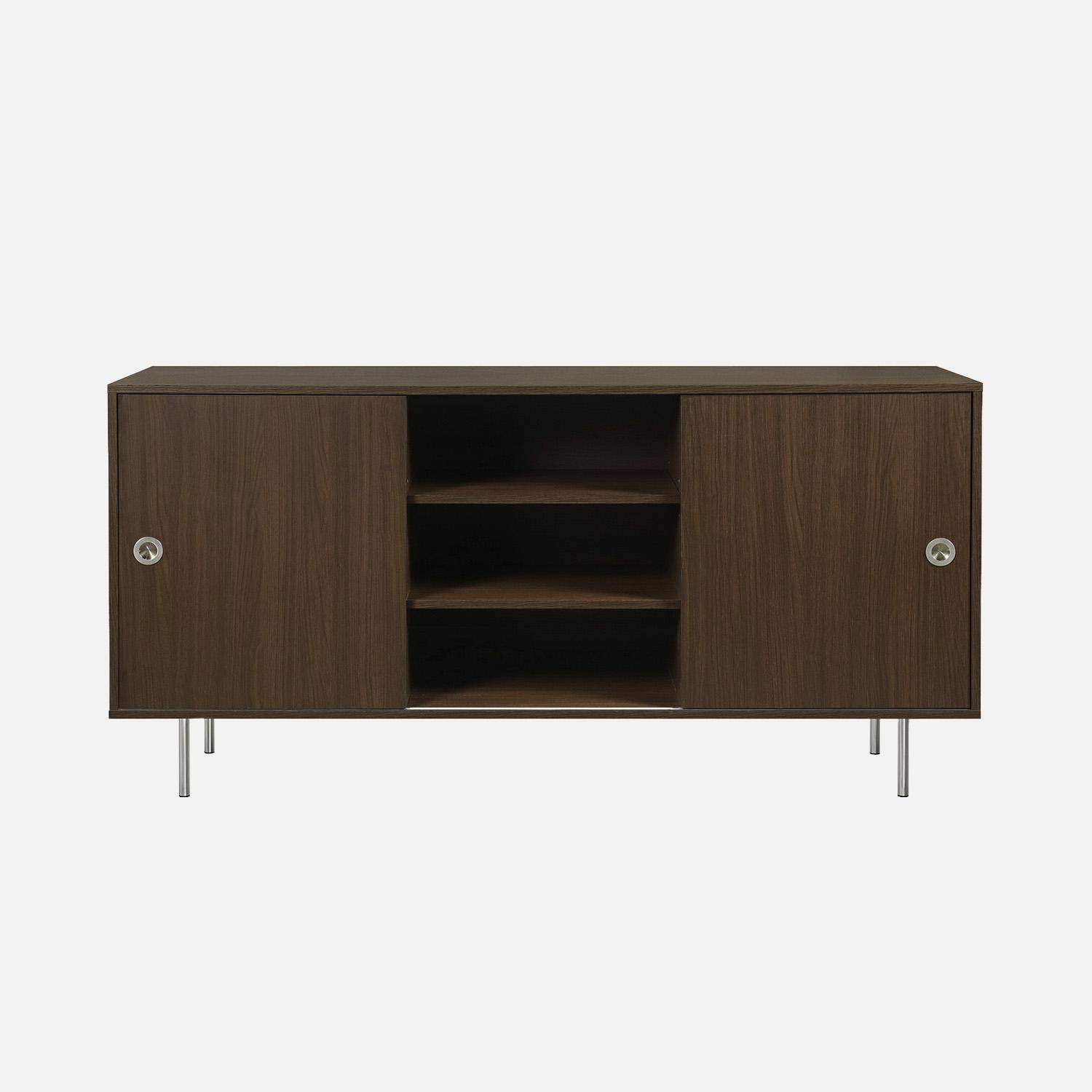 Buffet vintage décor bois et acier inoxydable 2 portes coulissantes 150cm noyer - Shelby Photo4