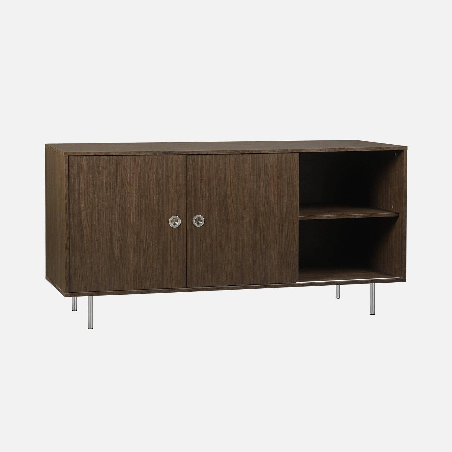 Buffet vintage décor bois et acier inoxydable 2 portes coulissantes 150cm noyer - Shelby,sweeek,Photo1