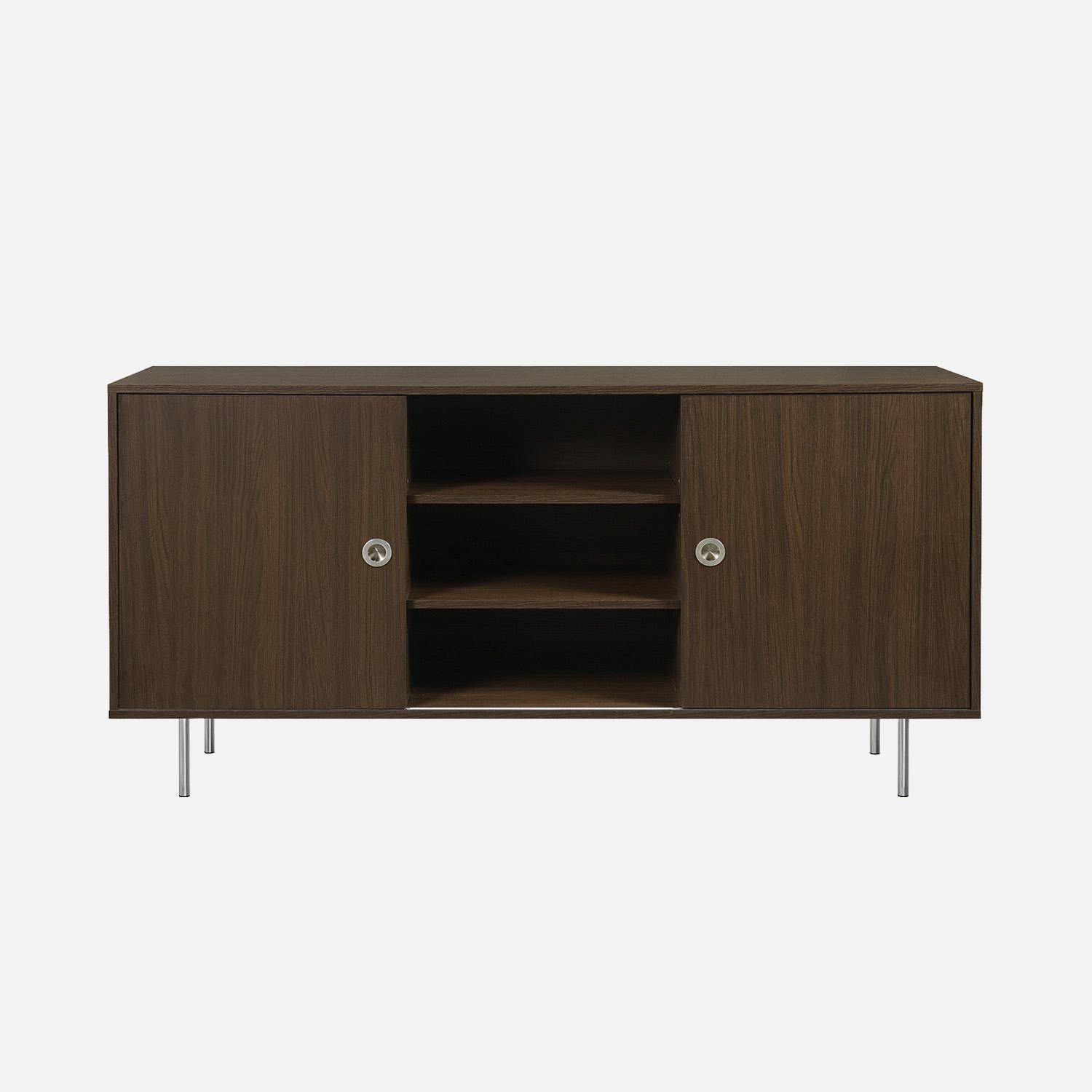 Buffet vintage décor bois et acier inoxydable 2 portes coulissantes 150cm noyer - Shelby Photo3