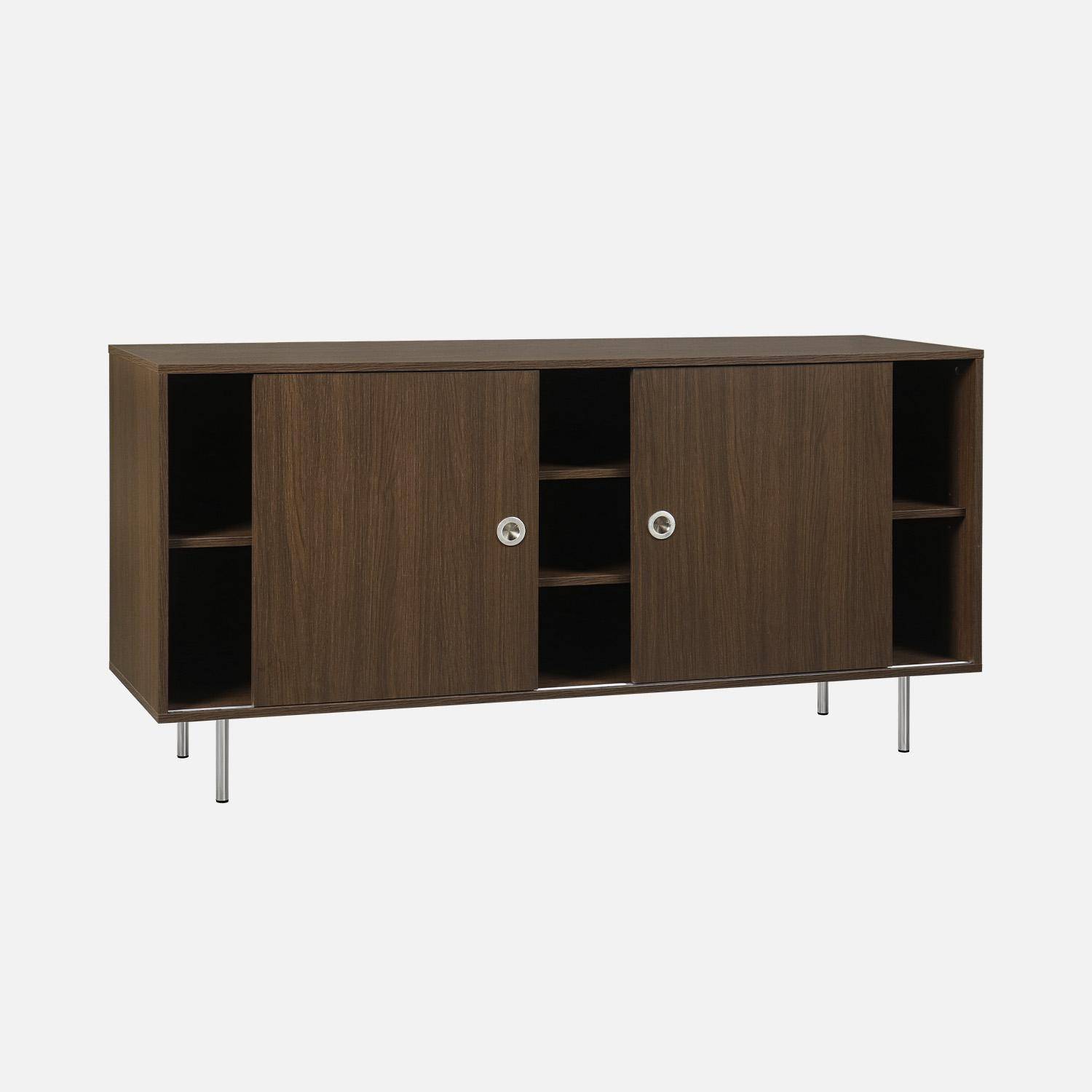 Buffet vintage décor bois et acier inoxydable 2 portes coulissantes 150cm noyer - Shelby,sweeek,Photo2