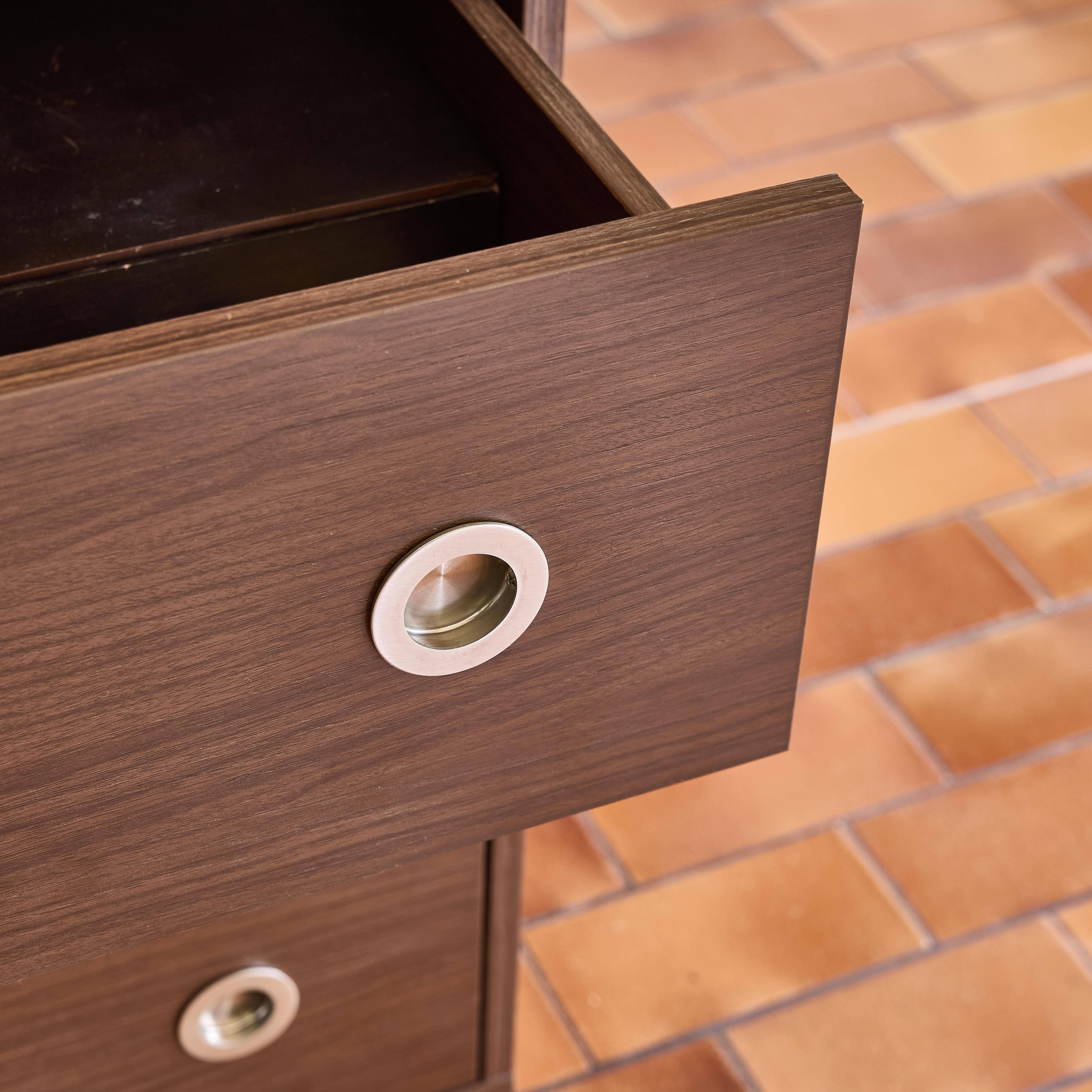 Cassettiera vintage decorata in legno e acciaio inossidabile, 6 cassetti Noce - 120x40x78 cm Photo6