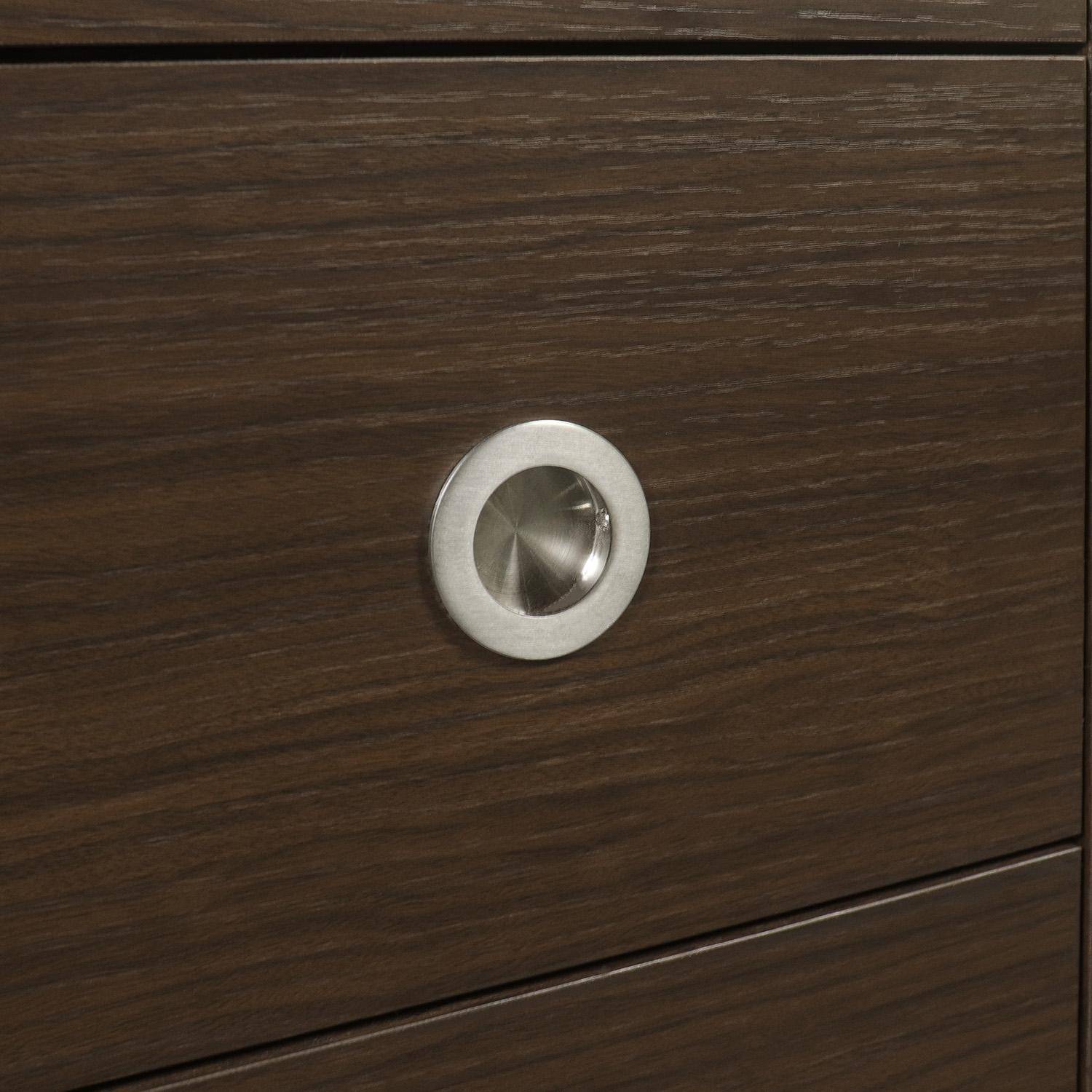 Commode vintage décor bois et acier inoxydable 5 tiroirs noyer - Shelby Photo4