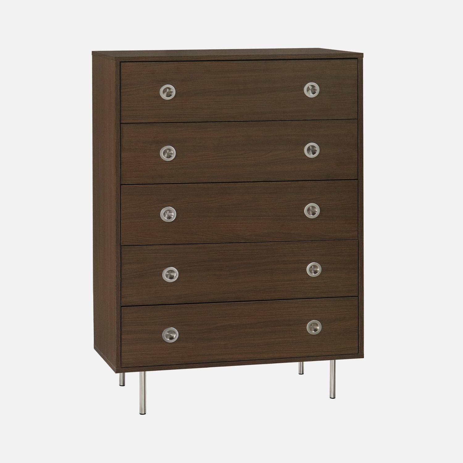 Vintage ladekast 5 lades houtdecor en roestvrij staal 80cm walnoot - Shelby,sweeek,Photo5