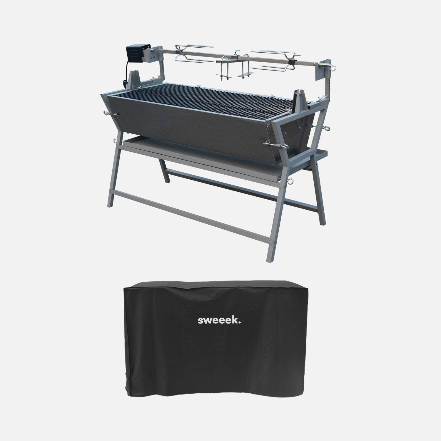 Girarrosto a carbone motorizzato inclinabile in acciaio inox con spiedo e copertura Grigio - 141x68.5x103.5 cm Photo1