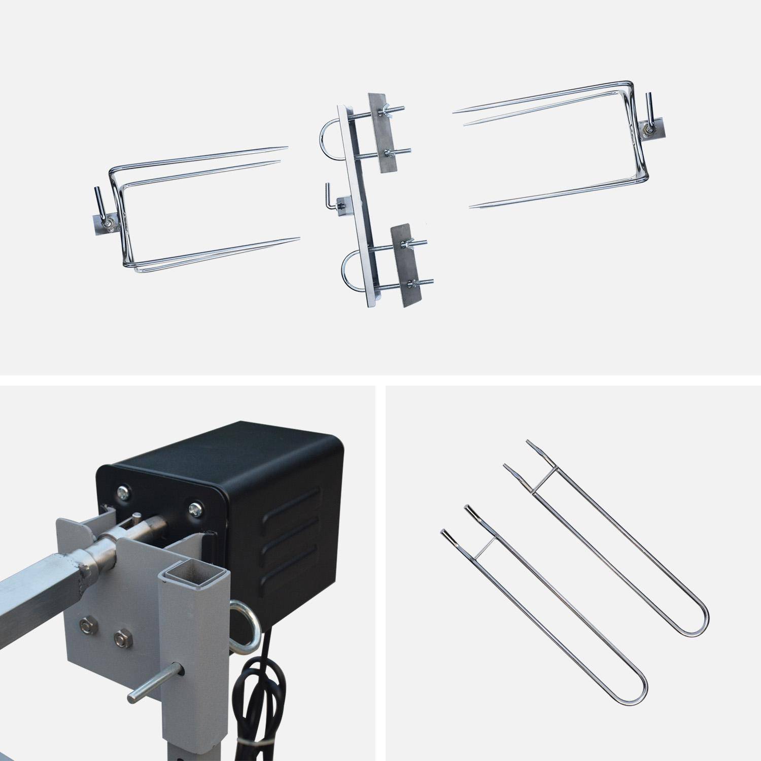 Girarrosto a carbone motorizzato inclinabile in acciaio inox con spiedo e copertura - Grigio,sweeek,Photo4
