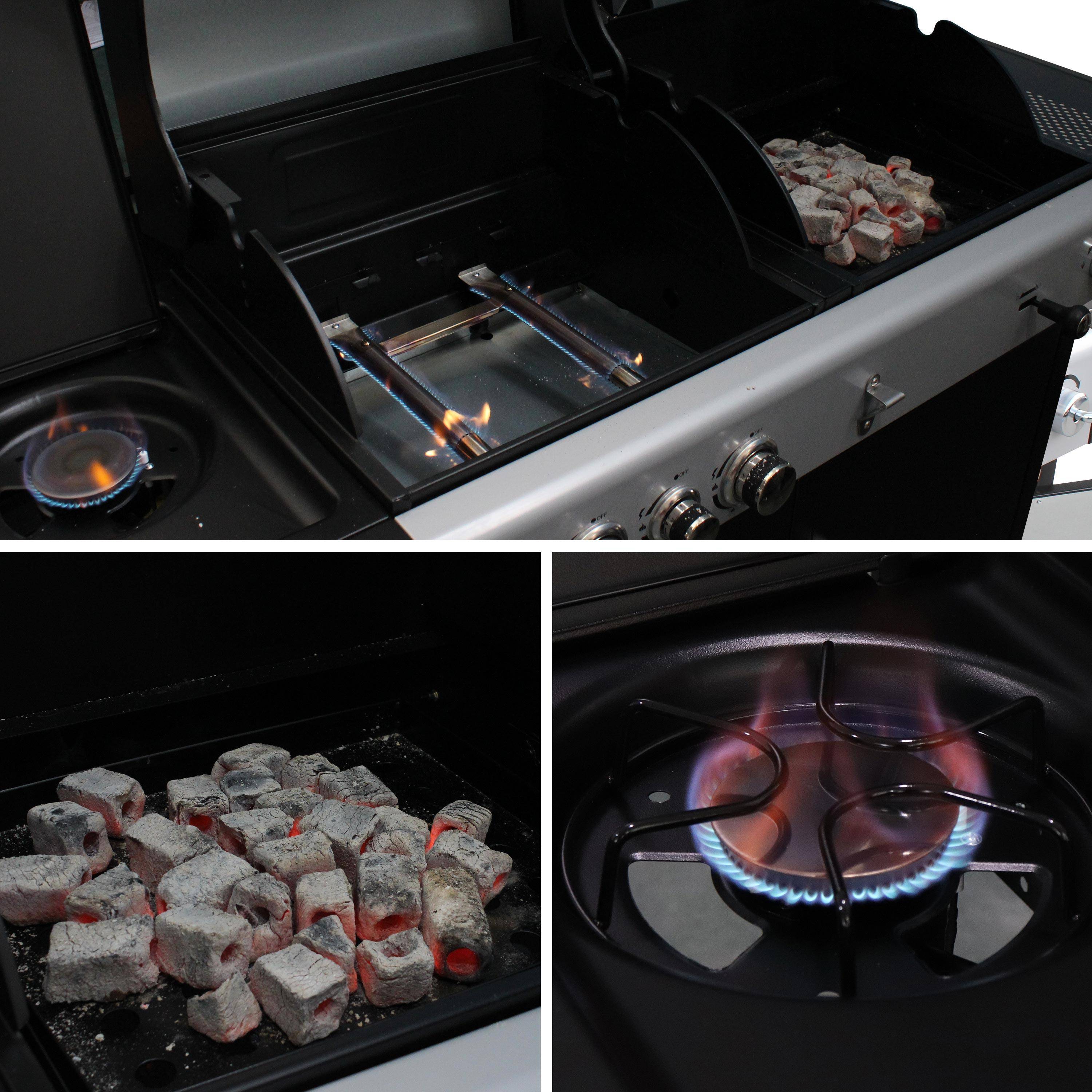 Grelhador Híbrido Gás e Carvão - 3 Queimadores + Fogão Lateral Preto - 163.5x75.5x140.5 cm Photo5