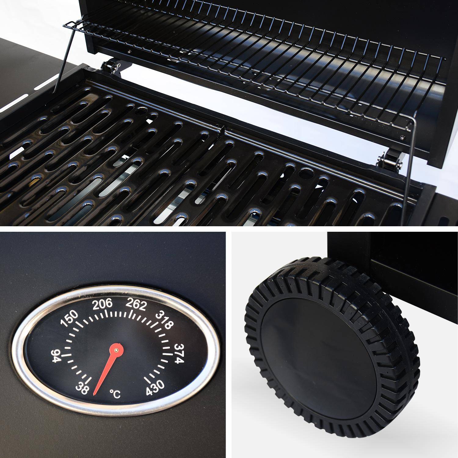 Barbacoa de gas con 4 quemadores + 1 quemador lateral con ruedas, estantes, termómetro y funda Negro - 125x43.5x103 cm Photo3