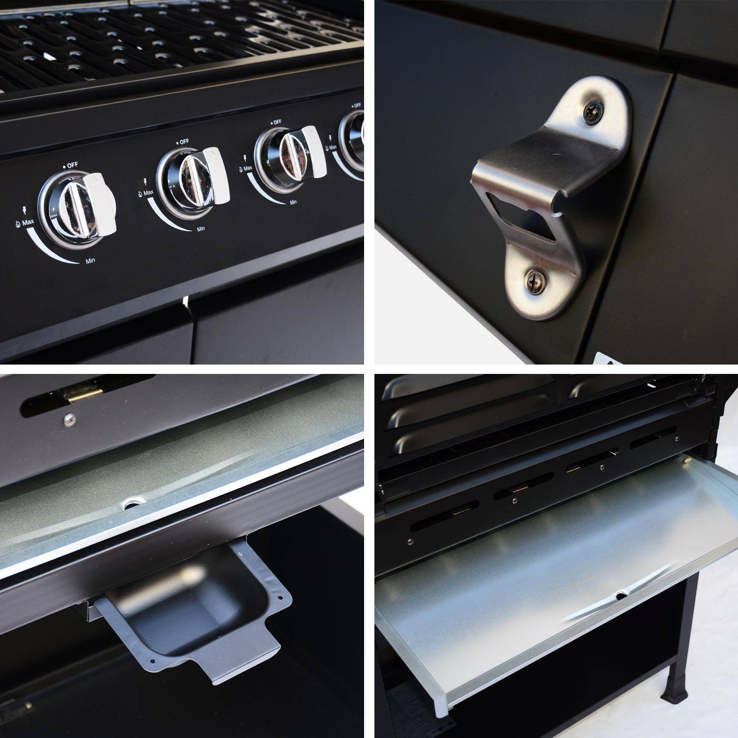 Barbacoa de gas con 6 quemadores + 1 quemador lateral con ruedas, estantes, termómetro y funda Negro - 137.5x43.5x103 cm Photo4