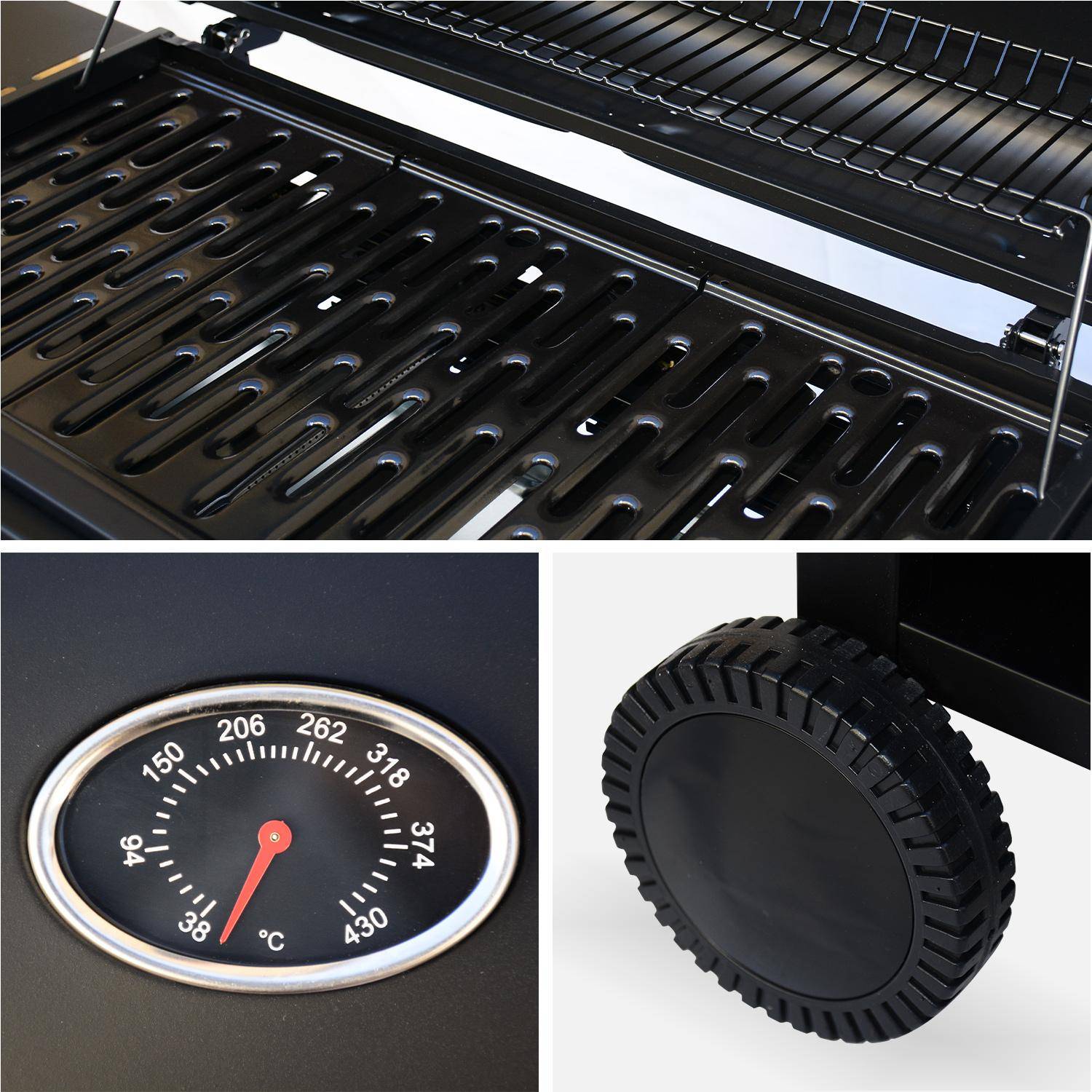 Barbacoa de gas con 6 quemadores + 1 quemador lateral con ruedas, estantes, termómetro y funda Negro - 137.5x43.5x103 cm Photo3