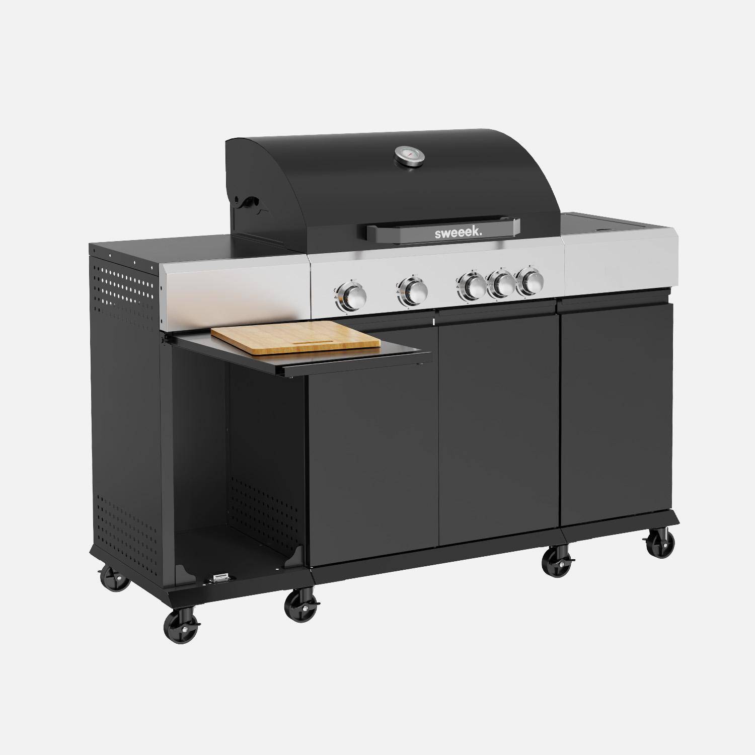 Gasgrill mit 4 Brennern + 1 Seitenbrenner Maxim Stahl, Fettauffangsystem, Warmhalteplatte, mit Abdeckung, L 145,5 x B 61,5 x H 143,5 cm Photo2