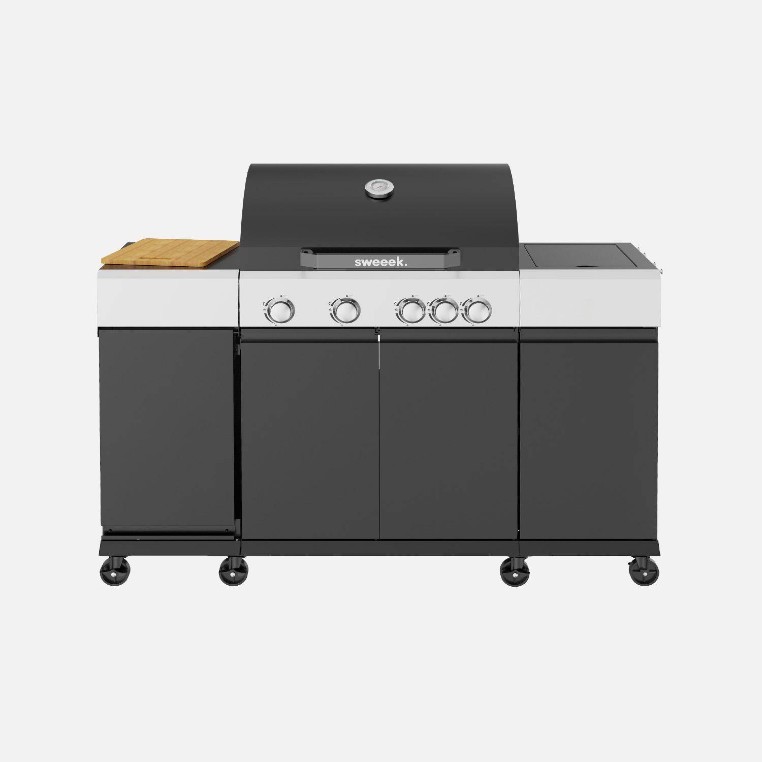 Gasgrill mit 4 Brennern + 1 Seitenbrenner Maxim Stahl, Fettauffangsystem, Warmhalteplatte, mit Abdeckung, L 145,5 x B 61,5 x H 143,5 cm Photo4