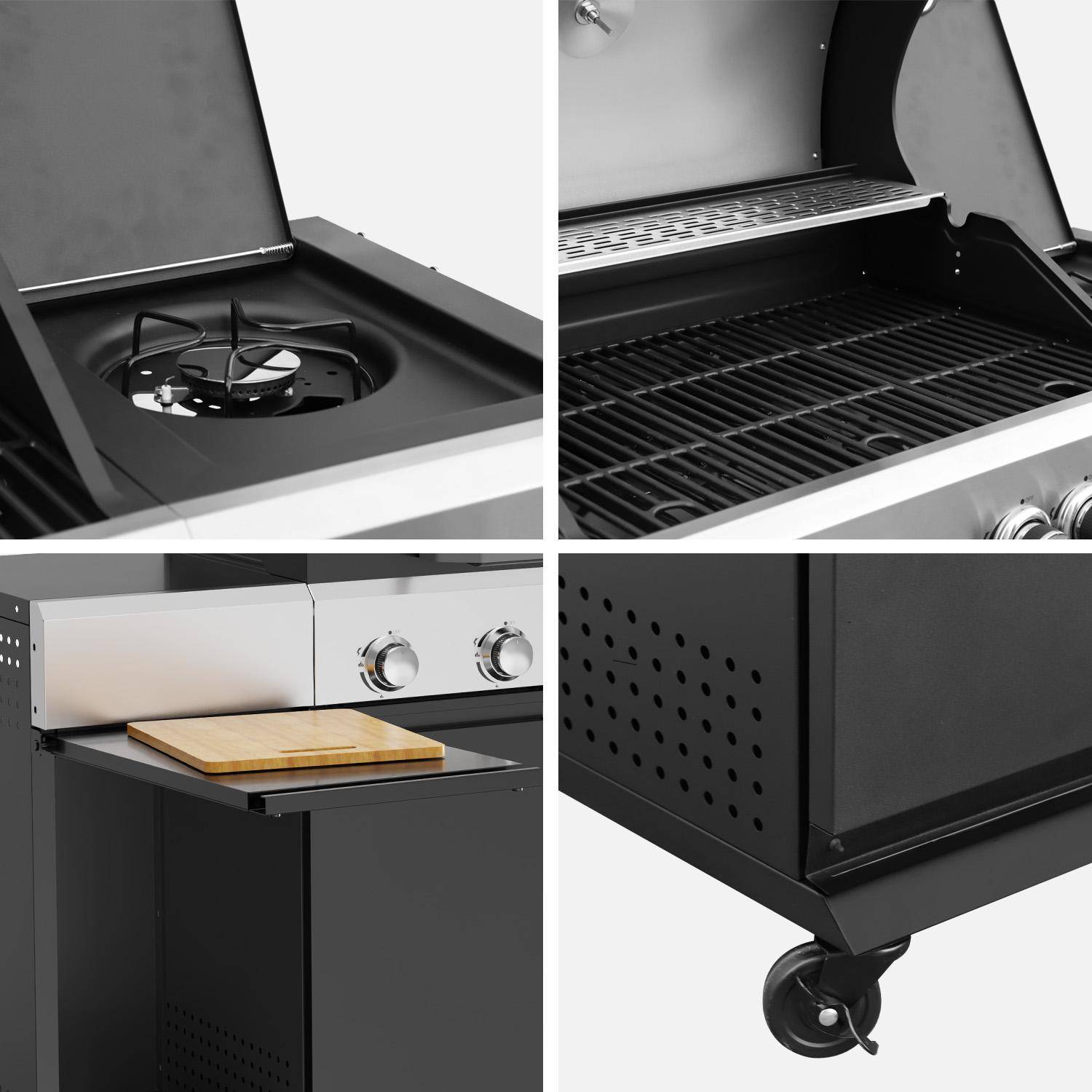 Gasgrill mit 4 Brennern + 1 Seitenbrenner Maxim Stahl, Fettauffangsystem, Warmhalteplatte, mit Abdeckung, L 145,5 x B 61,5 x H 143,5 cm,sweeek,Photo6