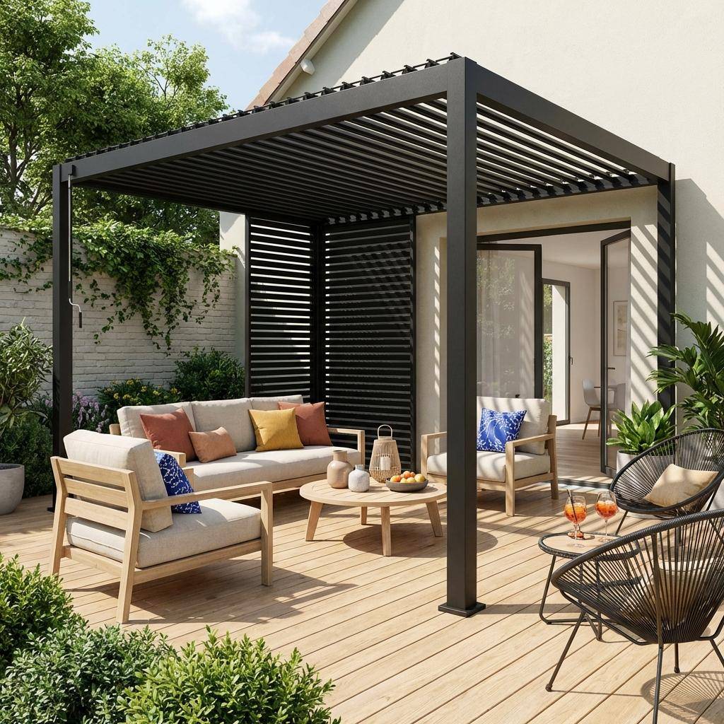Louvered pergola Triomphe 3x4m + 1 louvers 100cm + 1 louvers 130cm anthracite,sweeek,Photo1