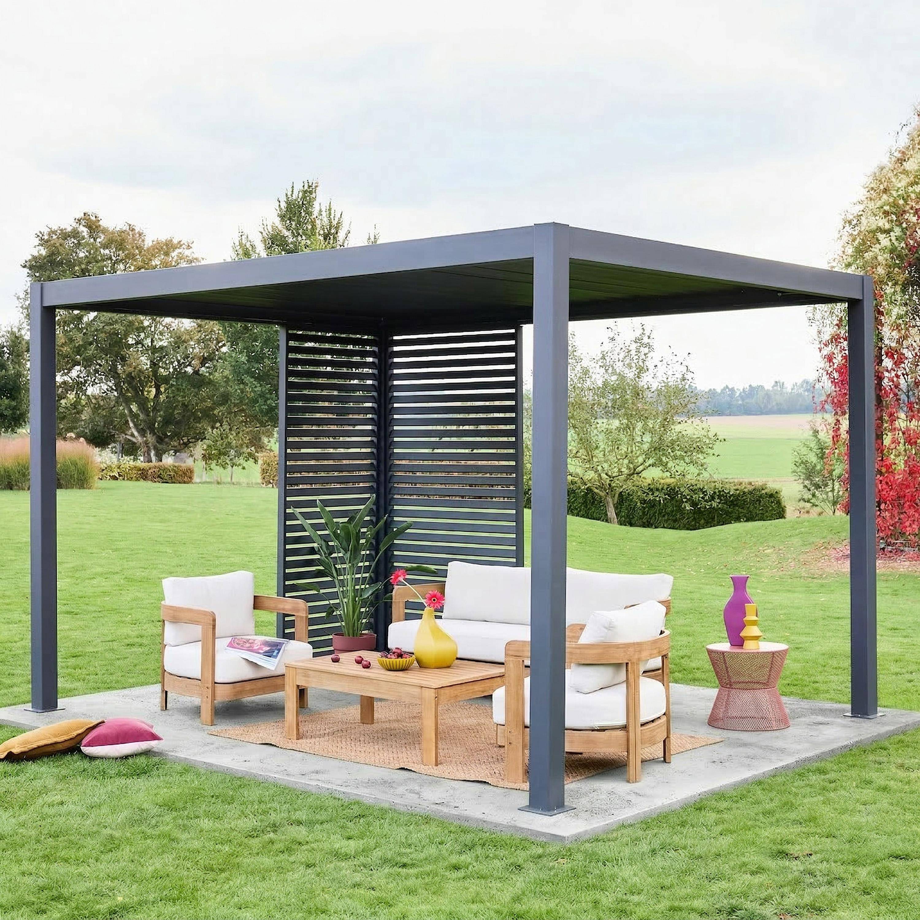 Pergola met lamellendak 4x3m aluminium en 1 lamellenwand 100cm en 1 lamellenwand 130cm antraciet - Triomphe,sweeek,Photo1