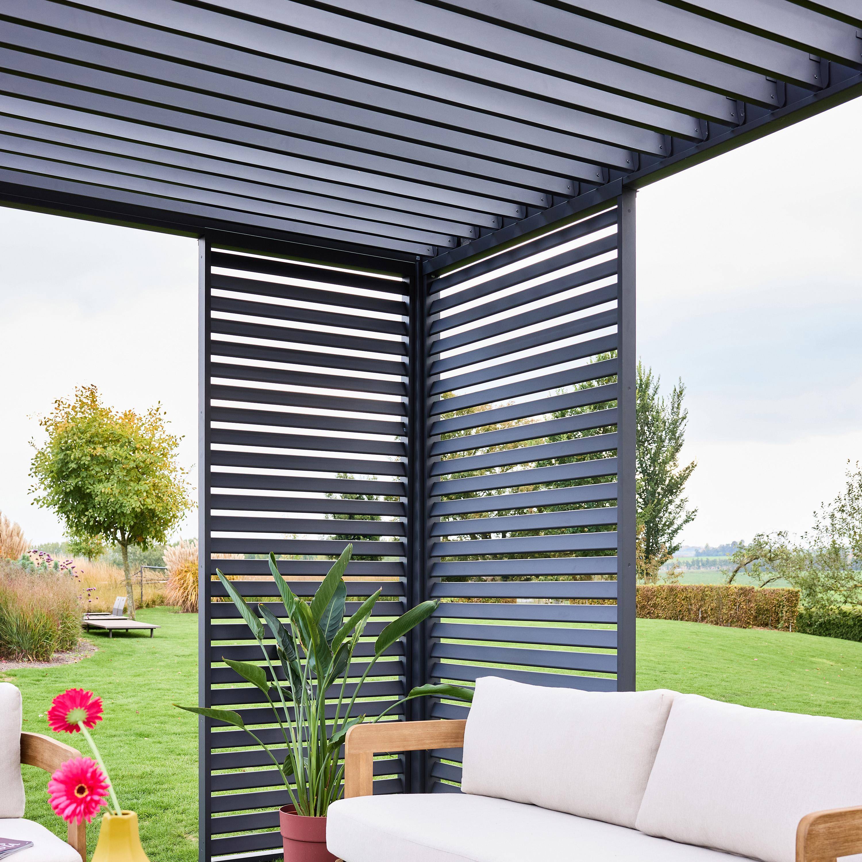 Pergola met lamellendak 4x3m aluminium en 1 lamellenwand 100cm en 1 lamellenwand 130cm antraciet - Triomphe,sweeek,Photo2