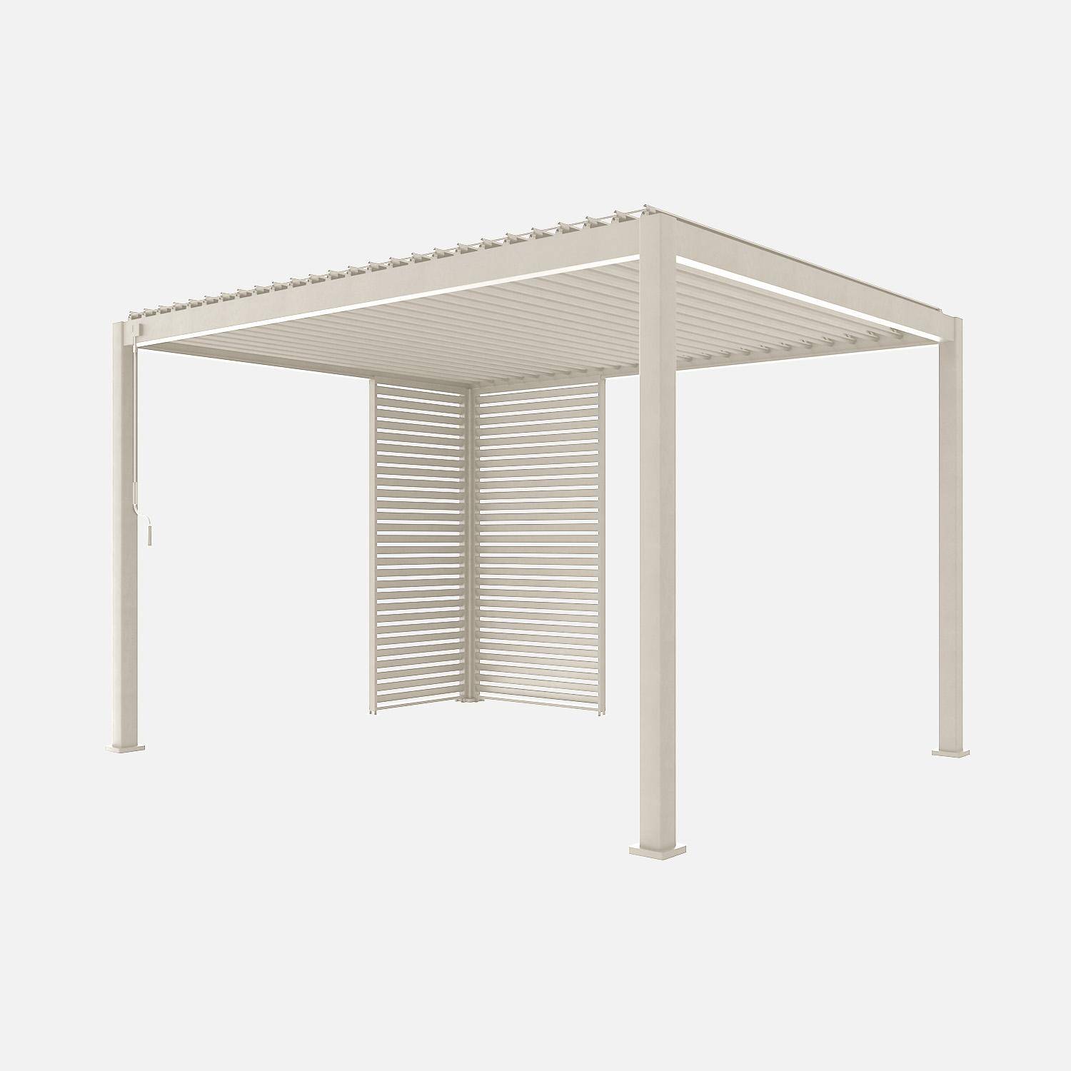 Pergola met lamellendak 4x3m aluminium en 1 lamellenwand 100cm en 1 lamellenwand 130cm beige - Triomphe Photo2