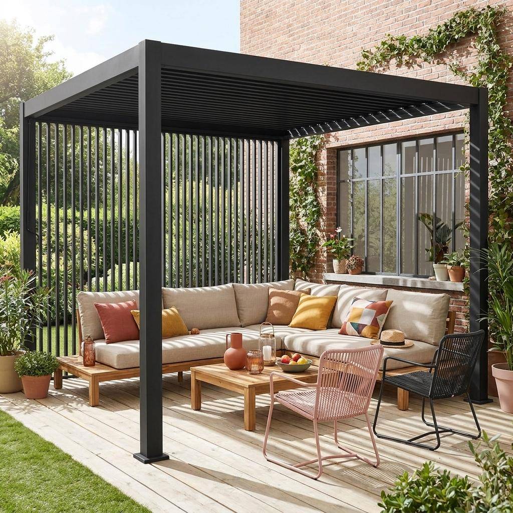 Lot de 3 persiennes verticales anthracite 100cm pergola bioclimatique Triomphe Photo1
